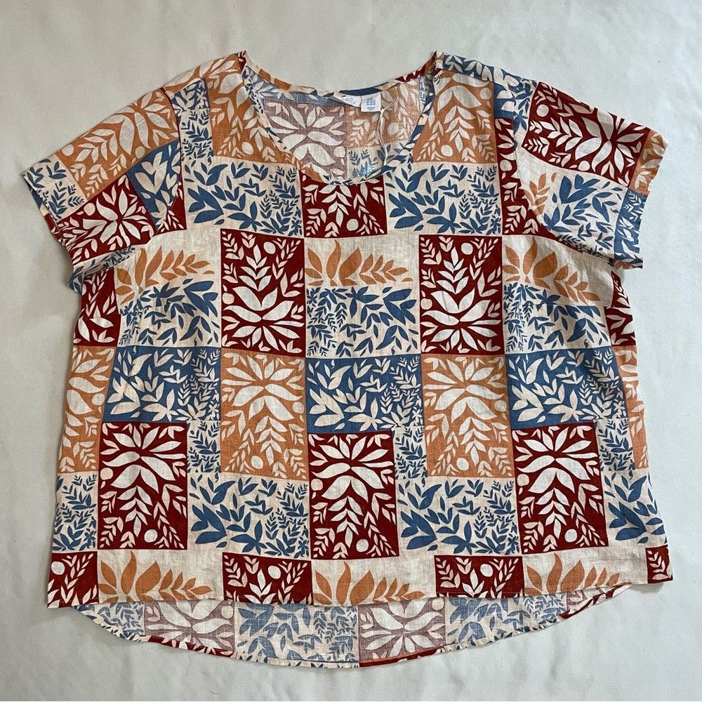 Other NWT New Sigrid Olsen Linen Patchwork Short Sleeve Top Size Size XXL / US 16-18 / IT 52-54 - 6 Thumbnail
