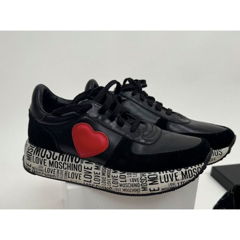 Moschino Love Moschino Heart Patch Platform Sneakers Black Size 8 Size US 8 / IT 38 - 1 Thumbnail