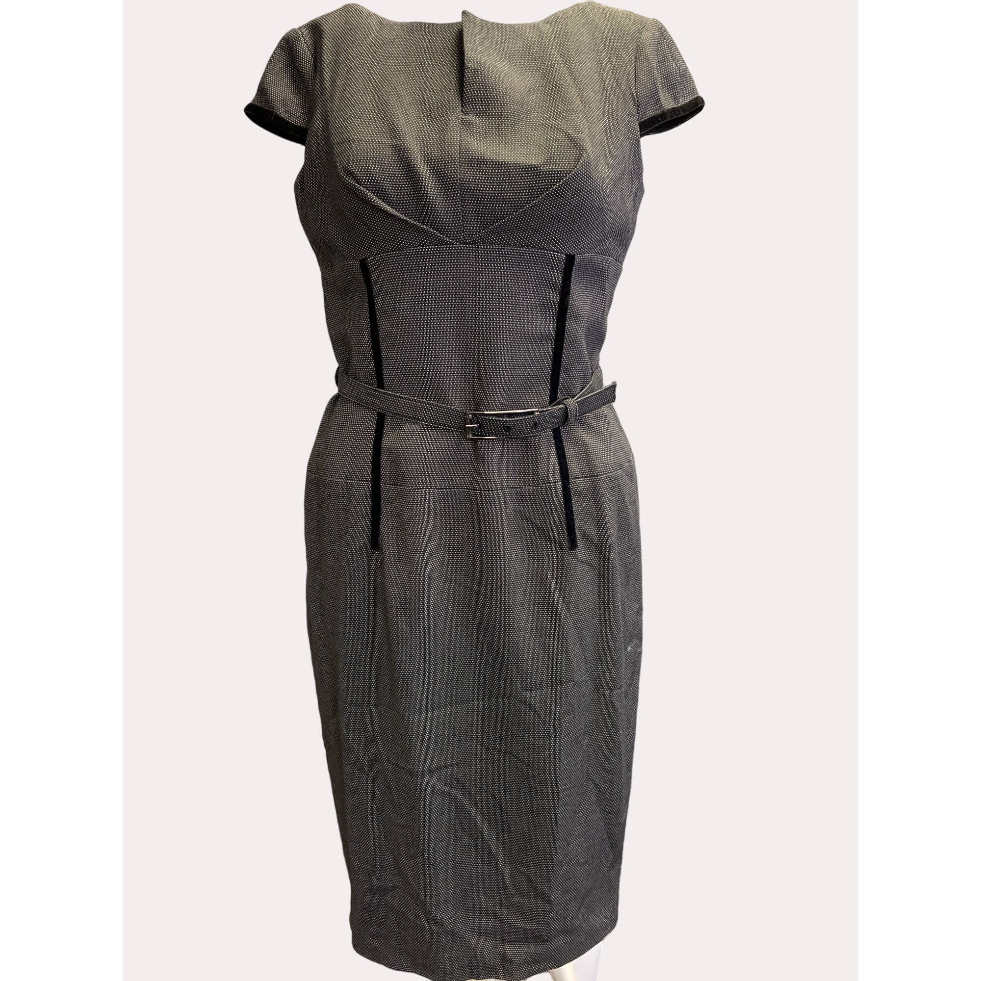 Anne Klein Anne Klein Women's Houndtooth Black & White Midi Belted Dres Size S / US 4 / IT 40 - 1 Thumbnail