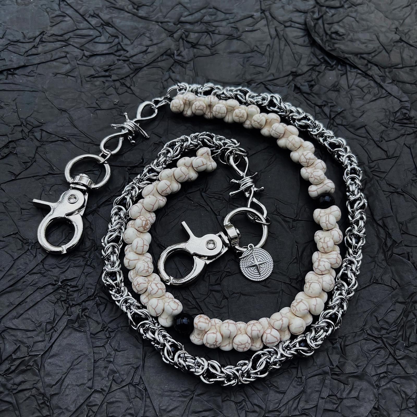 Jewelry Double Layered Steel Gemstone White Turquoise Wallet Chain Size ONE SIZE - 1 Thumbnail