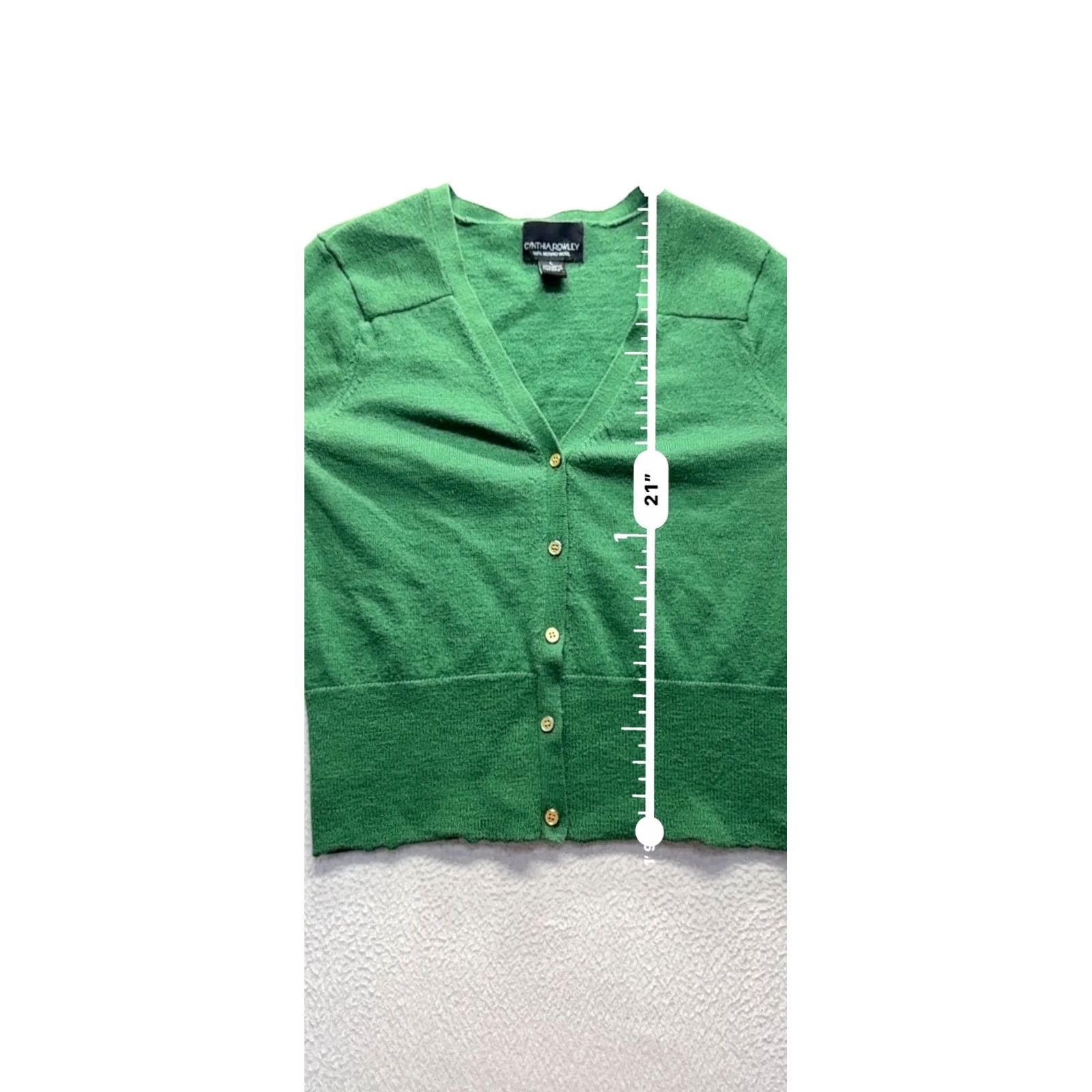 Cynthia Rowley Cynthia Rowley Cardigan Sweater V-Neck Green L Womens Merino Wool Long Sleeve Size L / US 10 / IT 46 - 8 Thumbnail