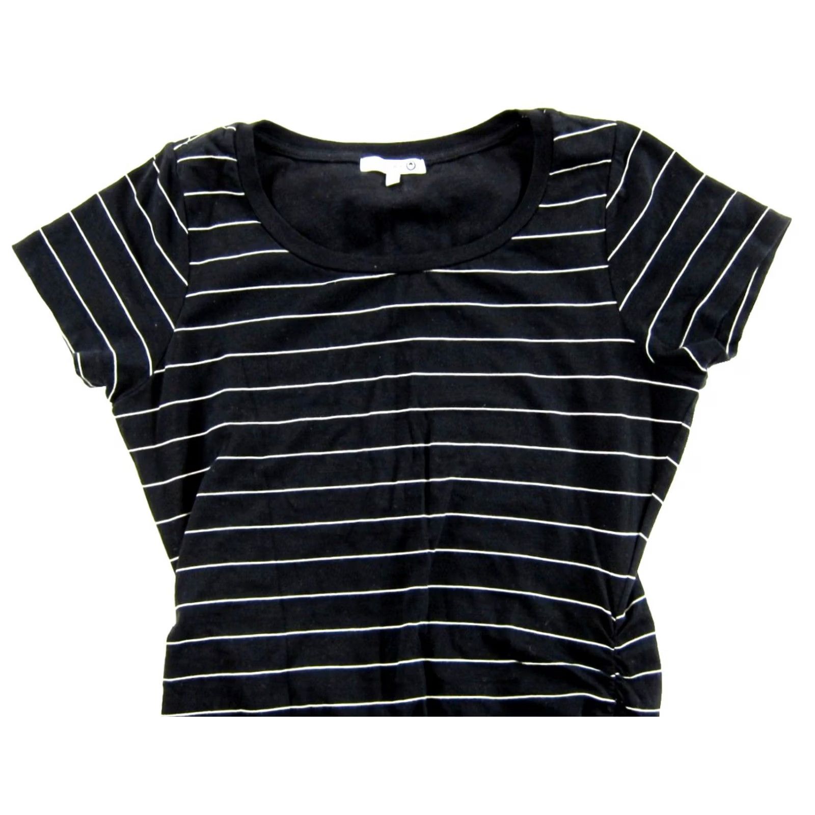 Sundry SUNDRY Black White Striped Cotton Stretch Jersey Short Sleeve Ruched Dress 0 Size XS / US 0-2 / IT 36-38 - 3 Thumbnail