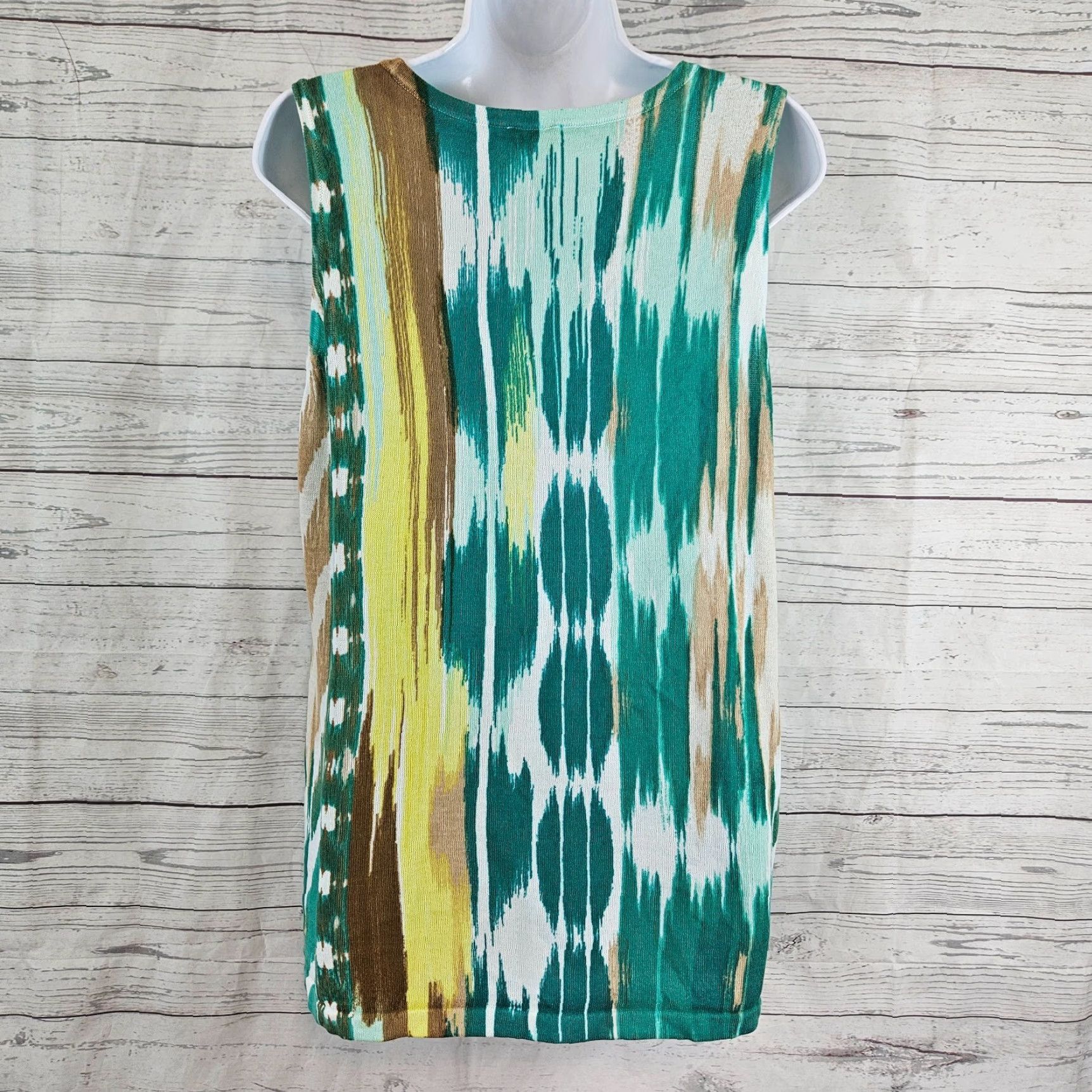 Vintage Chico's Womens Knit Tank Top Sz Large Green Yellow Cotton Blend Size L / US 10 / IT 46 - 3 Thumbnail