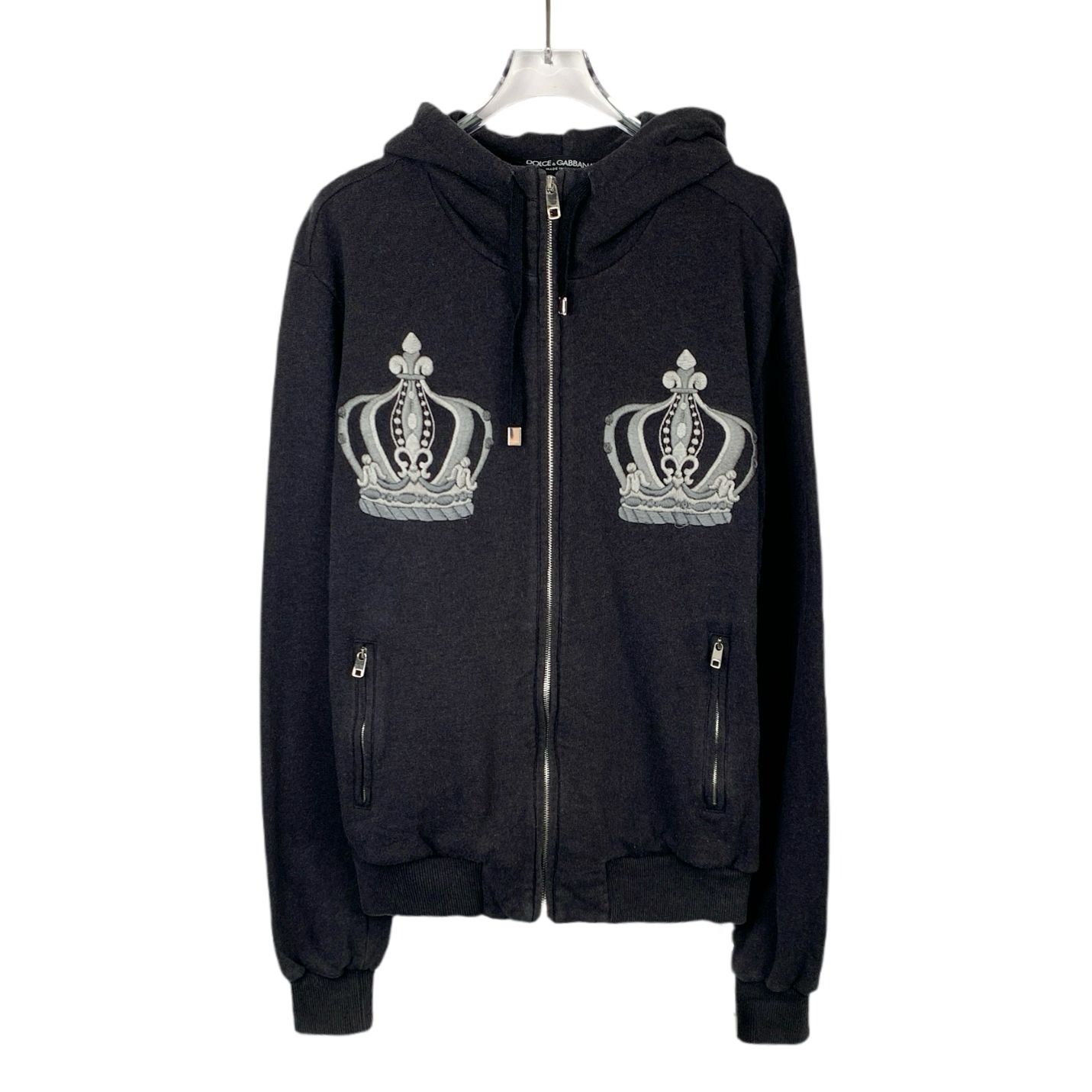 Dolce & Gabbana DOLCE & GABBANA Mens Black Cotton Crown Embroidered Zip-Up H Size US S / EU 44-46 / 1 - 1 Thumbnail
