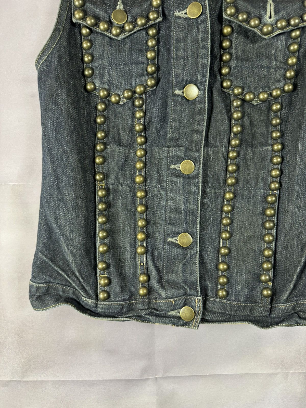 Allsaints × Vintage AllSaints Spitalfields Biker Studded Denim Vests Gilet S sz Size S / US 4 / IT 40 - 4 Thumbnail
