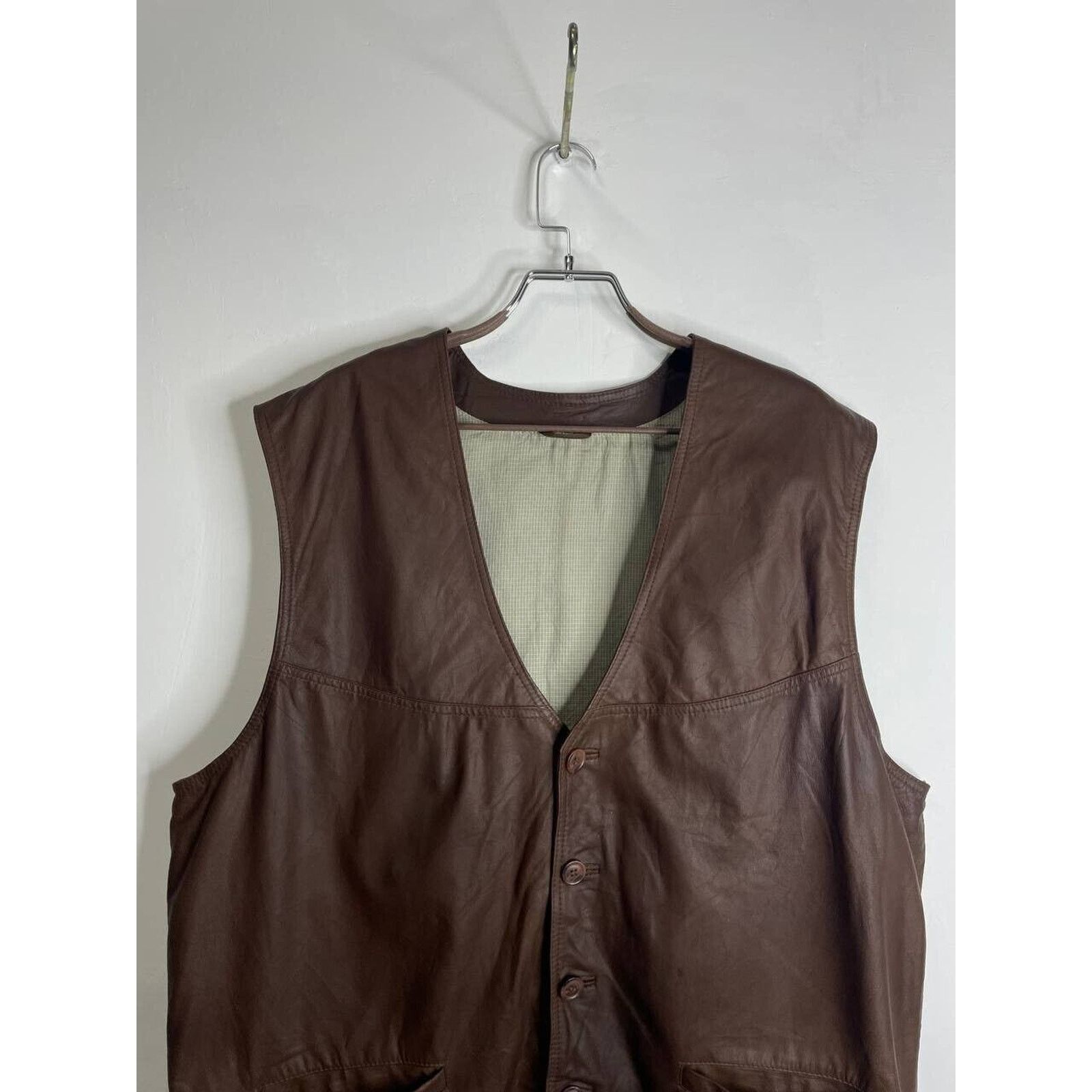 Vintage Vintage Brown Leather Vest XXL Button-Up with Front Pockets Size US XXL / EU 58 / 5 - 3 Thumbnail