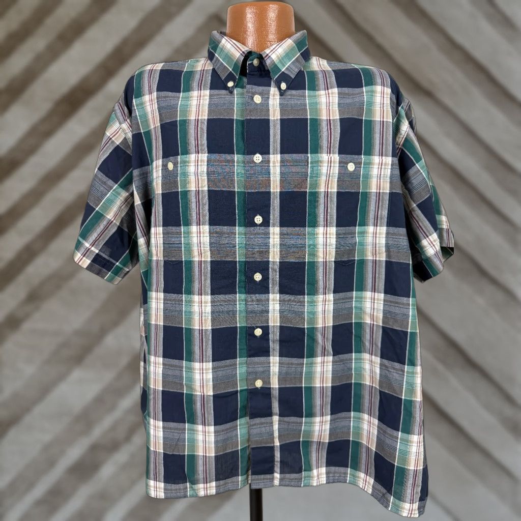 Pierre Cardin VINTAGE Pierre Cardin Button Down Shirt Men XXL Navy Blue Plaid Casual 80s 90s Size US XXL / EU 58 / 5 - 1 Thumbnail