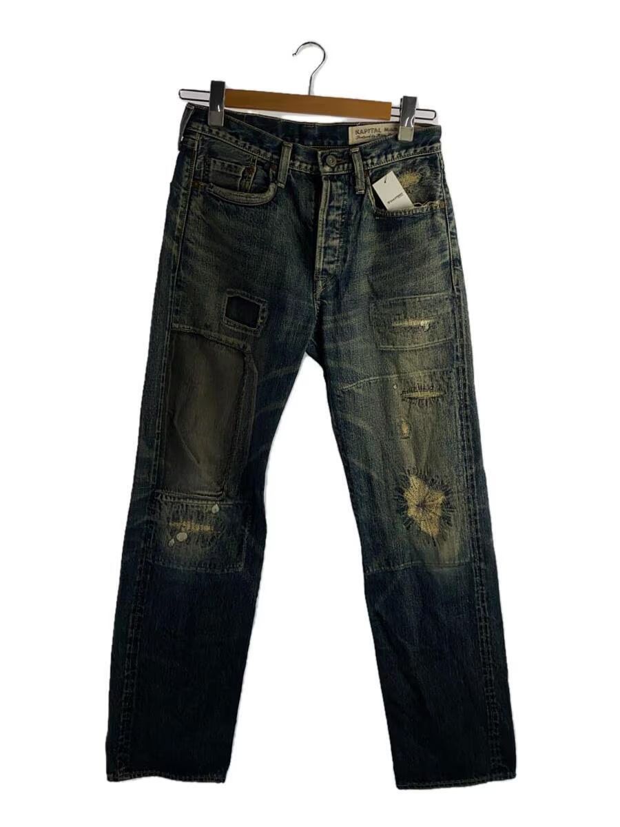 image of Kapital Distressed Patchwork Straight Leg Denim in Blue, Men's (Size 30)