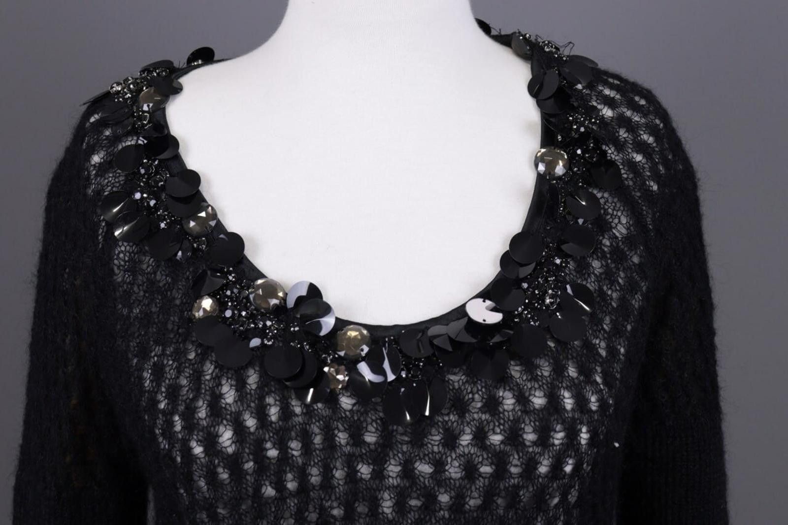 Pink Floyd Pinko Black 3/4 Sleeve Knit Mesh Mohair Bodycon Dress Size L Size L / US 10 / IT 46 - 4 Thumbnail
