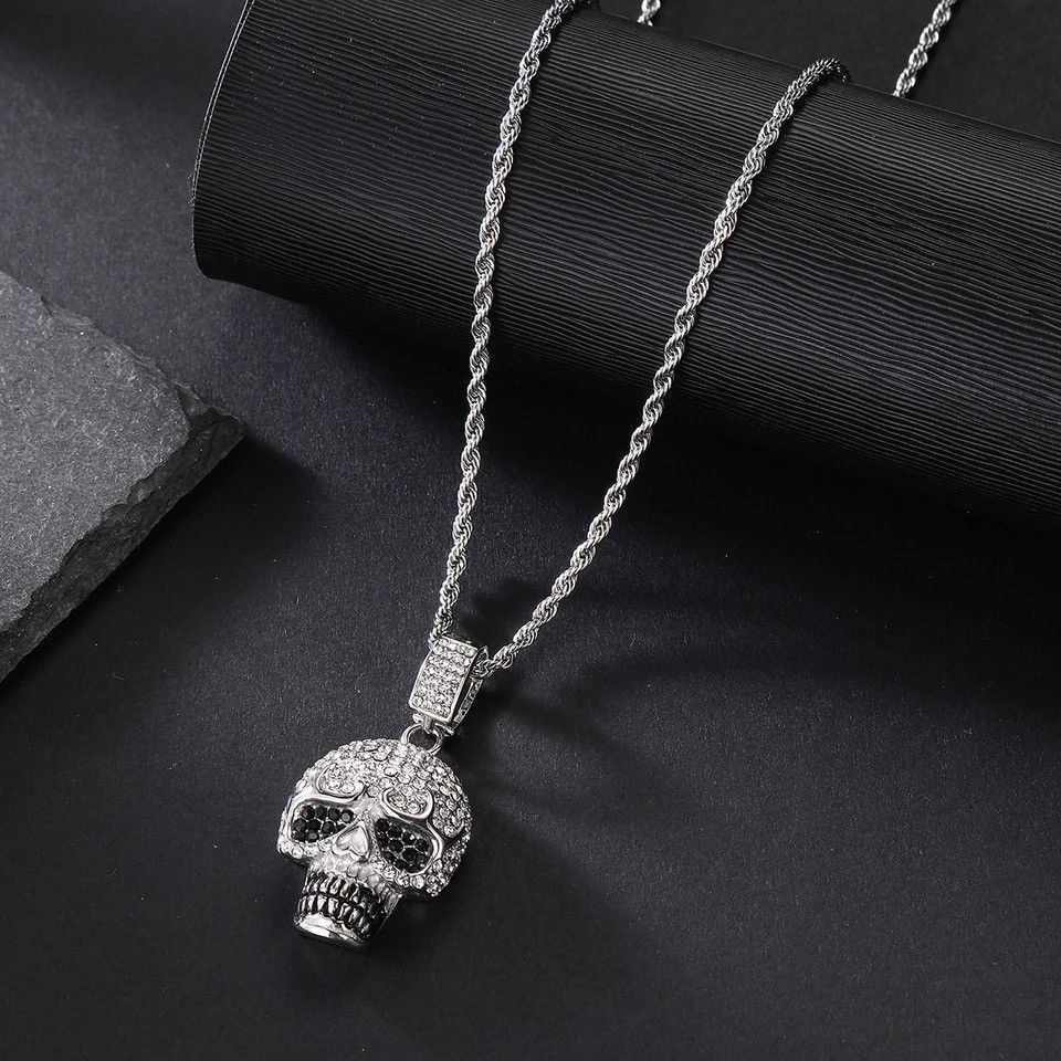 Jewelry × Vintage Men Skull Pendant Necklace Stainless Steel Gothic Punk Size ONE SIZE - 2 Thumbnail