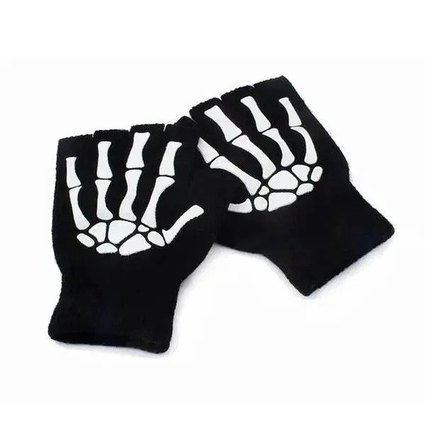 Japanese Brand Half Finger Skull Skeleton Gloves Size ONE SIZE - 1 Thumbnail
