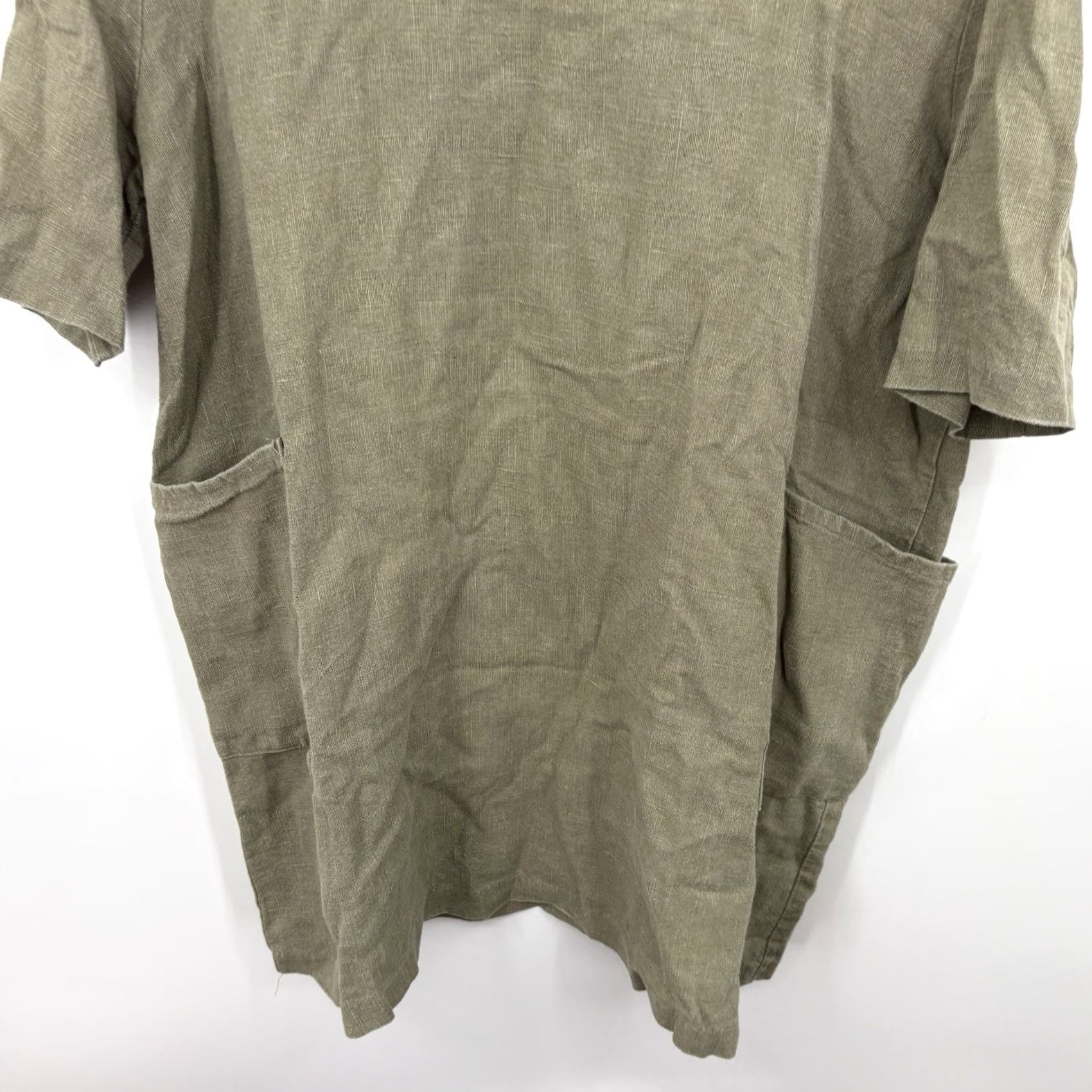 Vintage Oak Fort Linen Kaftan Dress Women One Size Lagenlook Oversized Scandi Minimalist Shirt Dress Green Size ONE SIZE - 7 Thumbnail