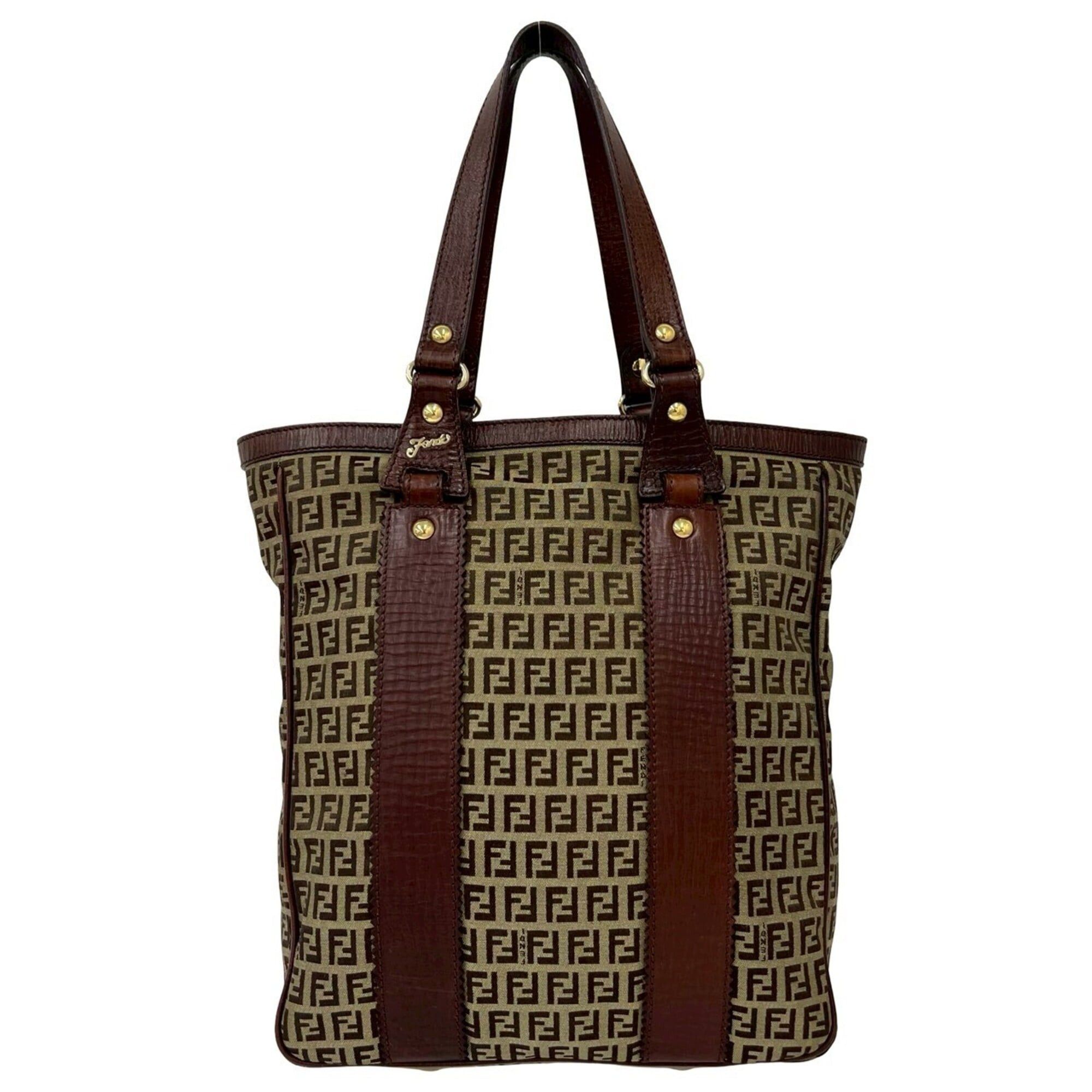 Fendi FENDI Zucchino FF Pattern Canvas Leather Tote Bag Handbag Business Brown 02322 Size ONE SIZE - 1 Thumbnail