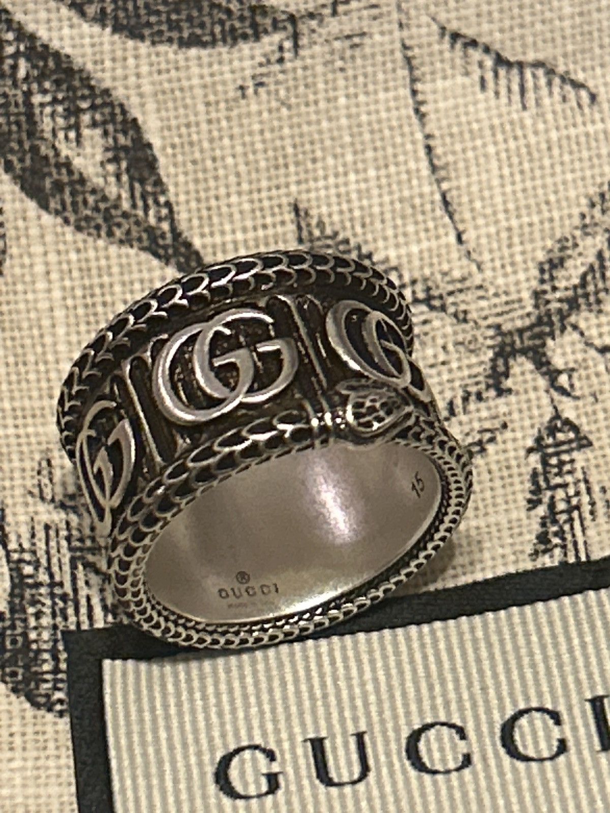Gucci Gucci Silver Marmont Snake Ring with Double G AG925 Size ONE SIZE - 3 Thumbnail