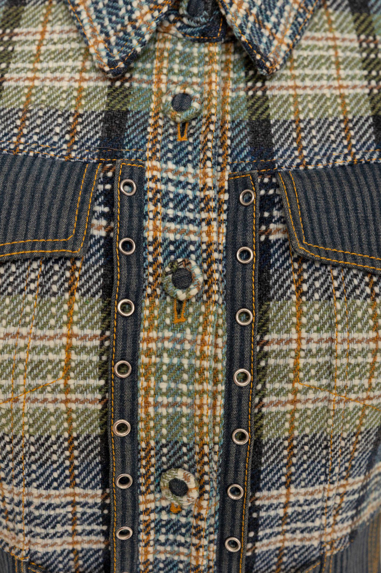John Galliano Spring 2005 Chequered Bondage Green and Blue Silk Jacket Size M / US 6-8 / IT 42-44 - 7 Thumbnail