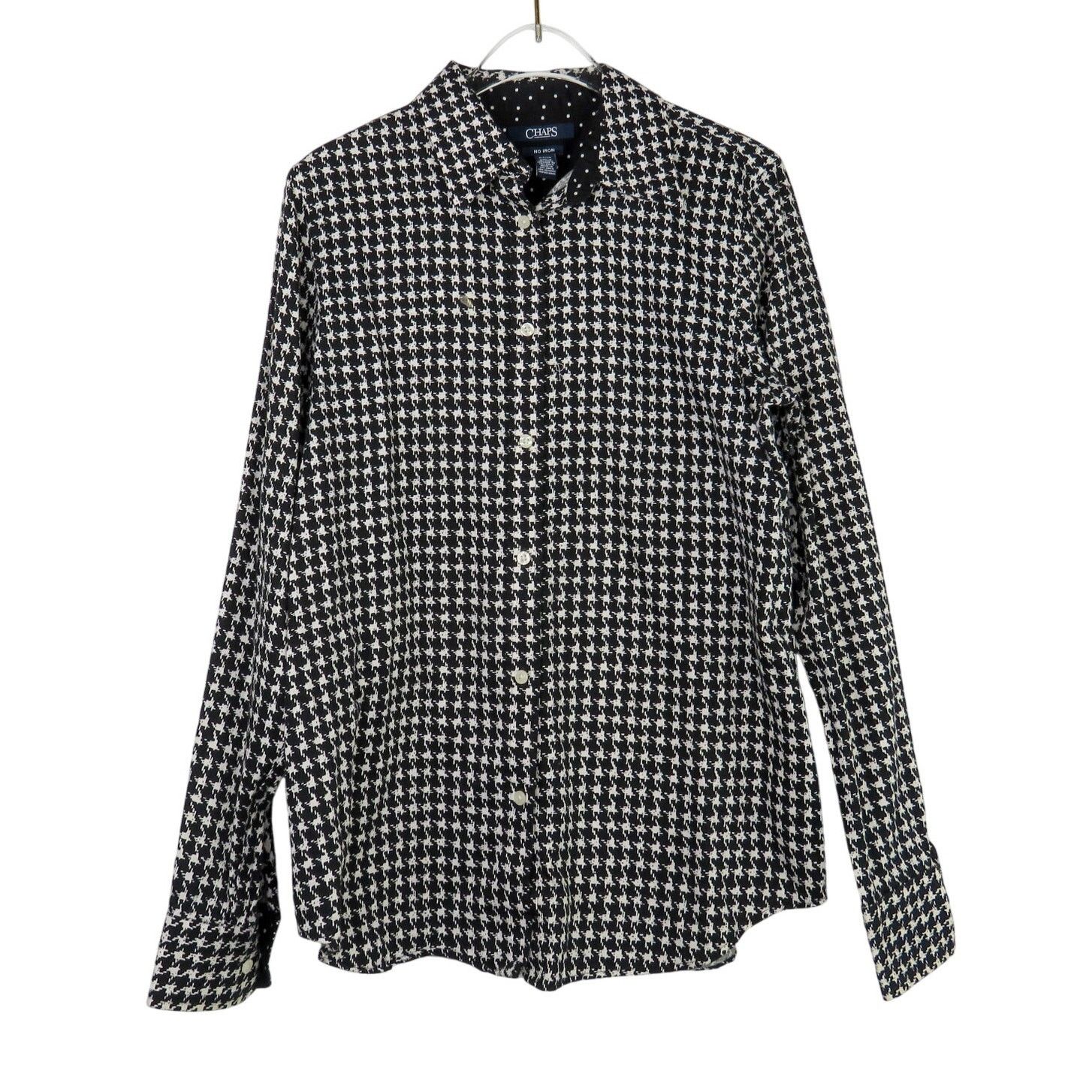 Chaps × Kohl's Chaps Black & White Houndstooth Button Down Blouse Small Size S / US 4 / IT 40 - 3 Thumbnail