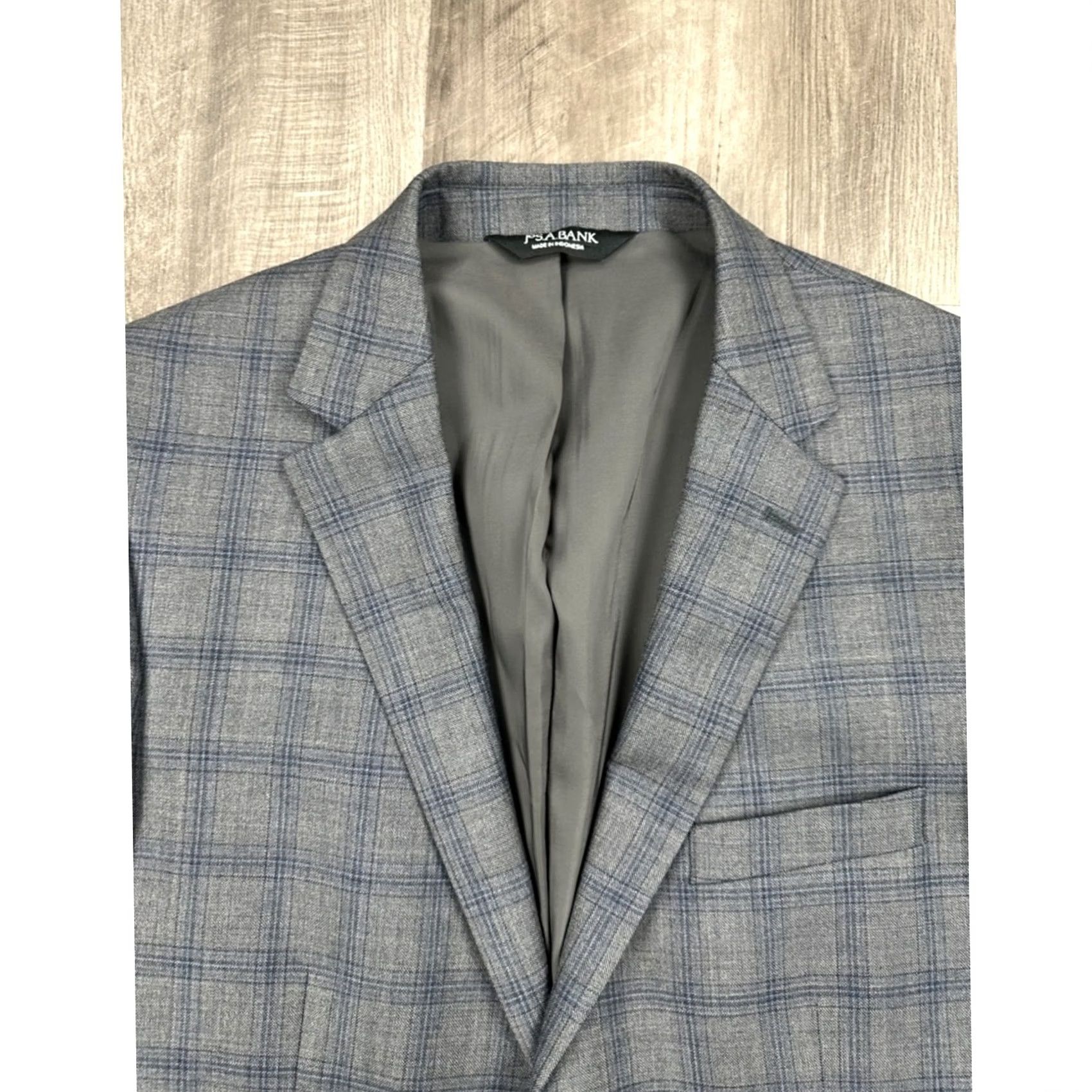 Jos. A. Bank Jos. A. Bank Traveller Blazer Shirt 42R Mens Wool Plaid 2 Piece Tailored Fit Blazer - Gray Charcoal Black Blue 42R Size 42R - 5 Thumbnail