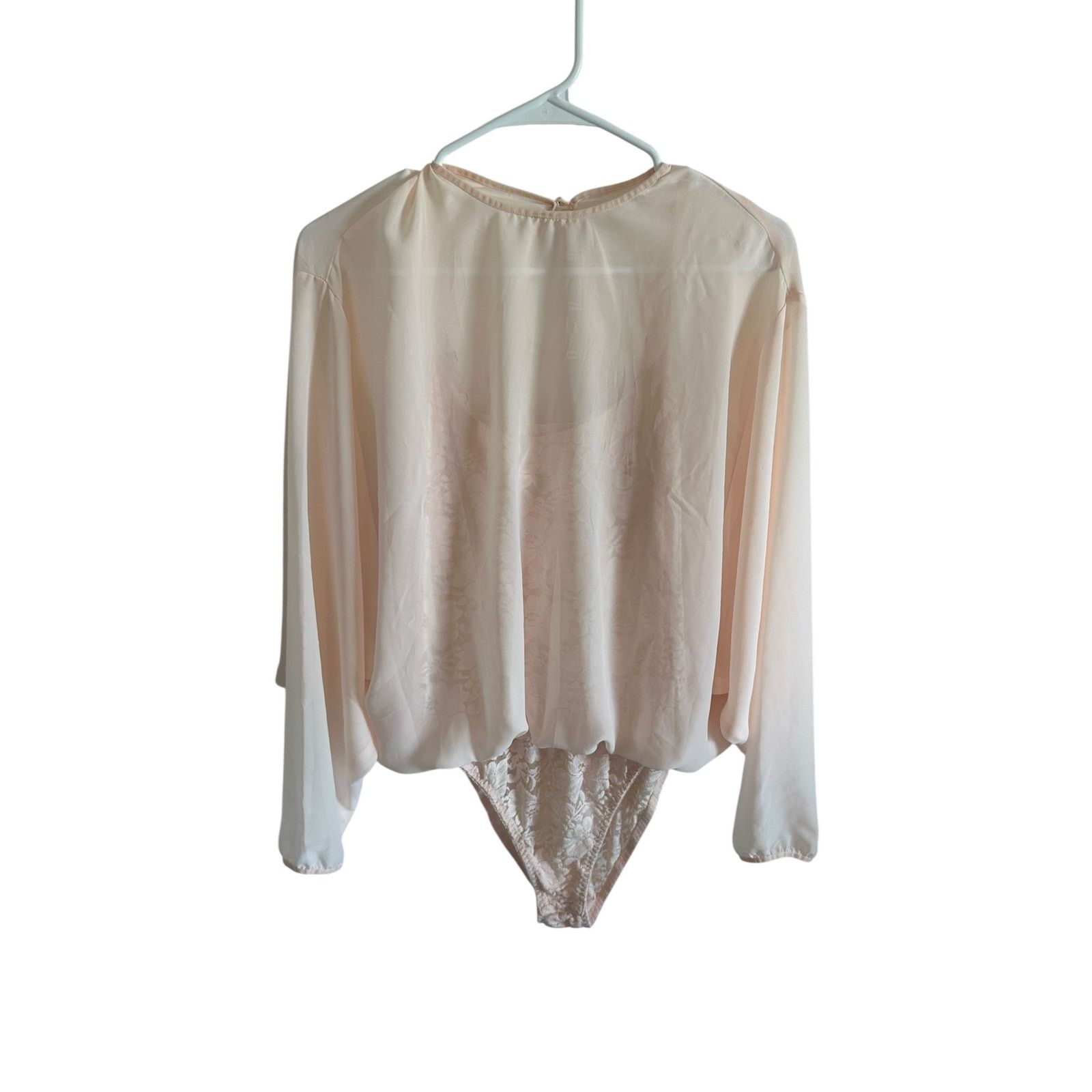 Other We Are HAH Pink Lace Long Sleeve Round Neck Floral Bodysuit Size L / US 10 / IT 46 - 2 Thumbnail