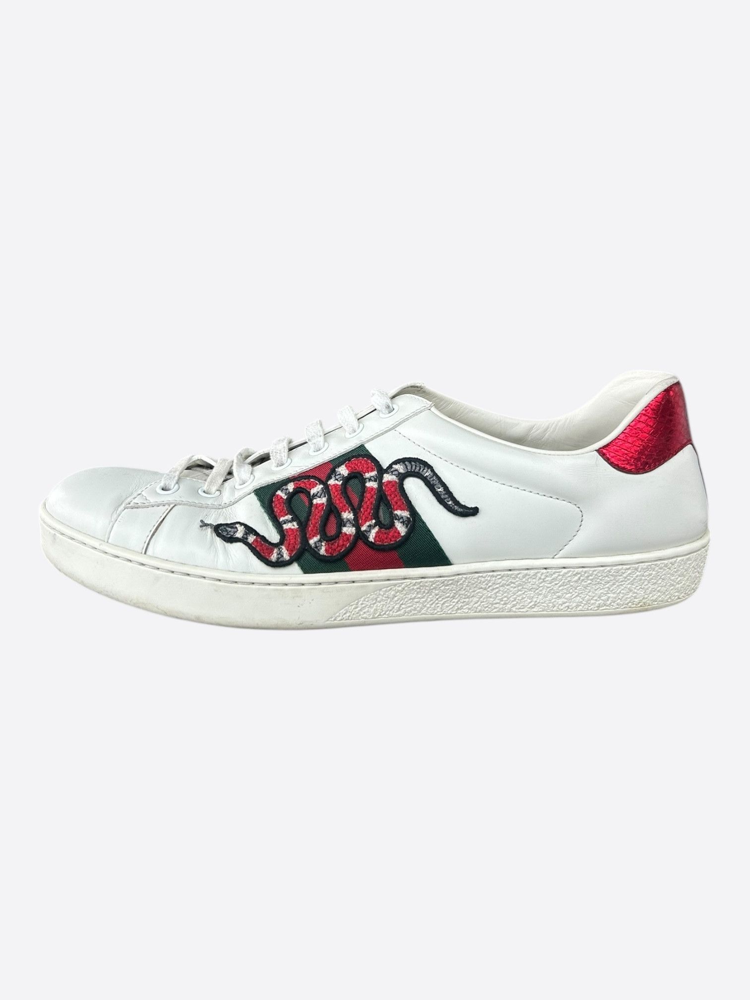 Gucci Gucci White Green & Red Snake Striped Ace Sneaker Size US 10 / EU 43 - 3 Thumbnail