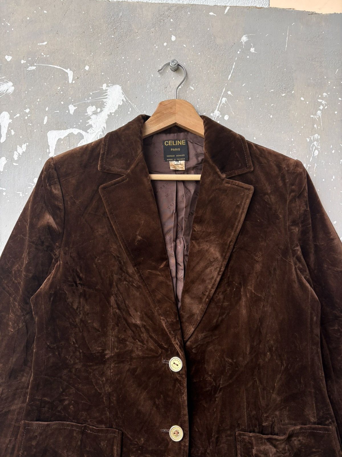 Celine Vintage 80s 90s Celine Paris brown velvet blazer Size US S / EU 44-46 / 1 - 3 Thumbnail