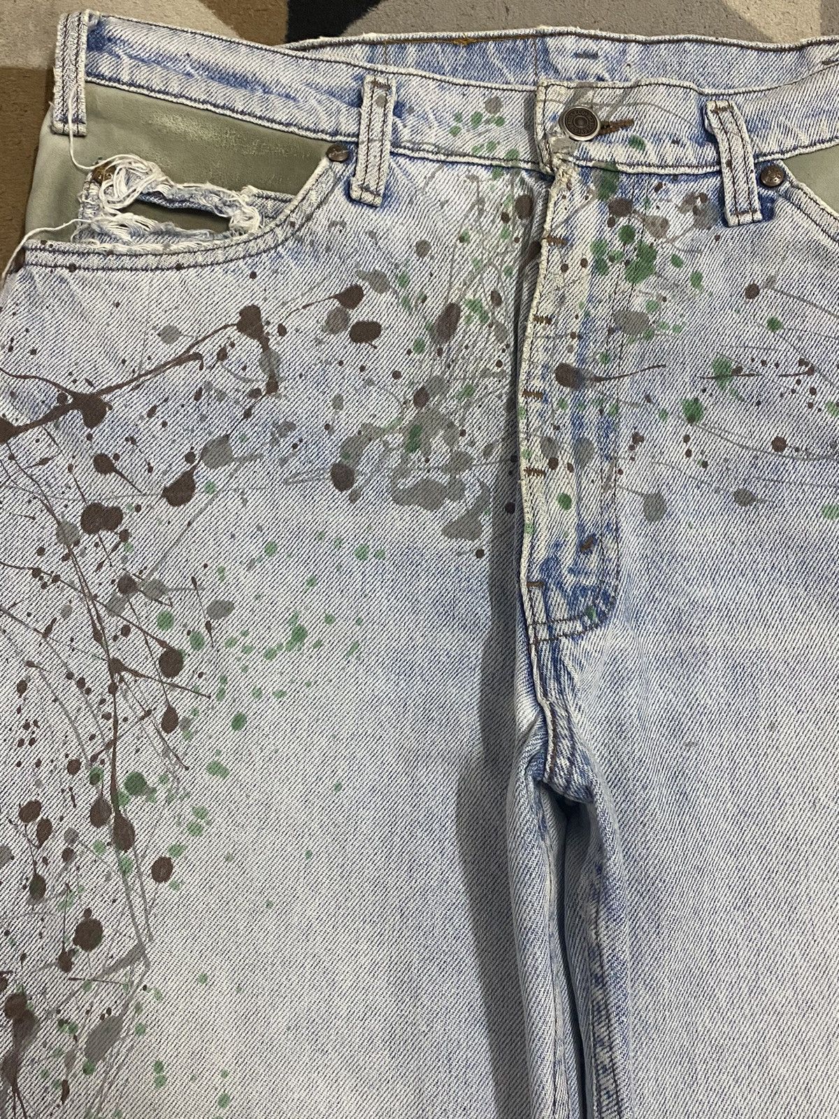 Levi's Made & Crafted Vintage 90’s Levis Leather Hybrid Denim Paint Splatter Jeans Size US 33 - 7 Thumbnail