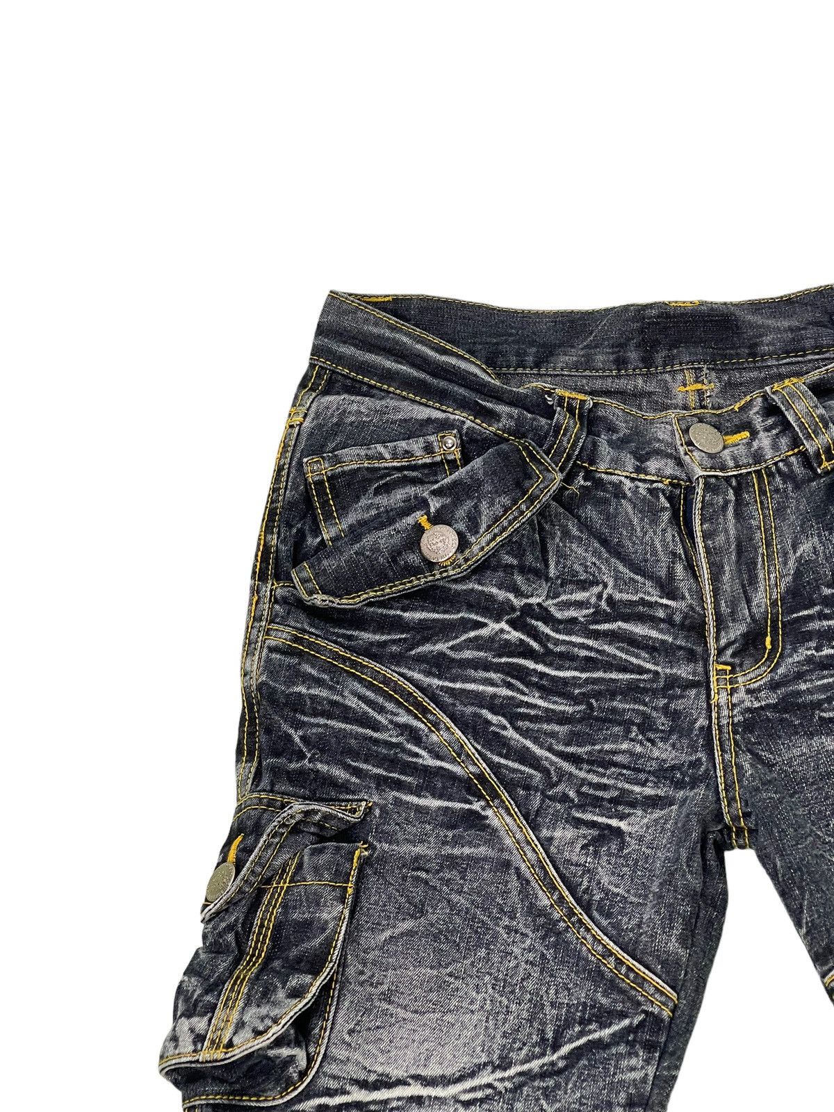 Japanese Brand Flare Jeans Cargo Low Box Crazy Faded Distress Boot Cut 6🟦2 Size US 29 - 10 Thumbnail