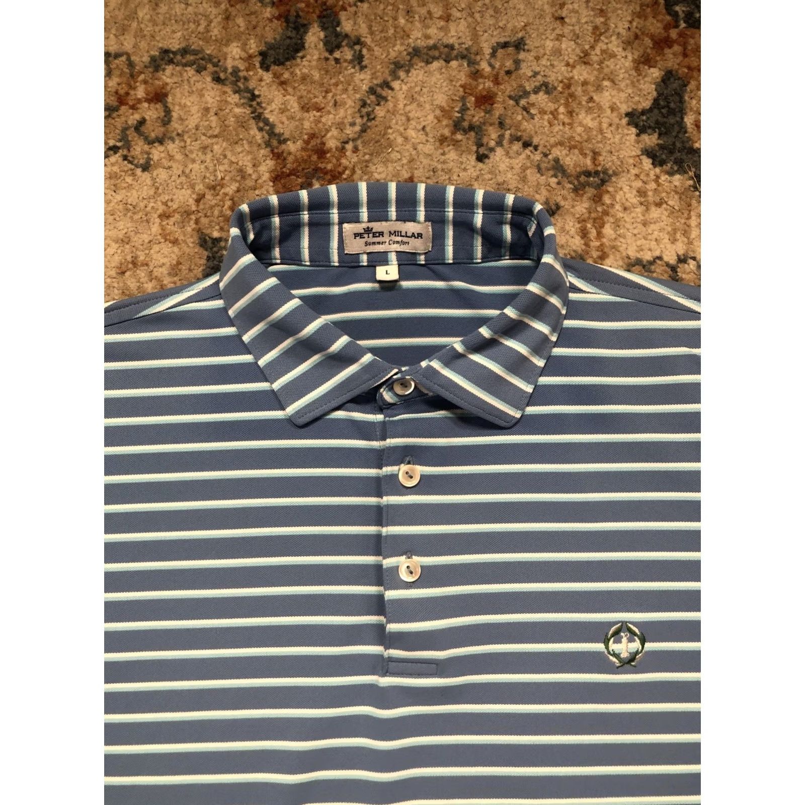 Peter Millar Peter Millar Summer Comfort Polo Shirt Mens L Blue Stripe Performance Golf Shirt Size US L / EU 52-54 / 3 - 2 Thumbnail