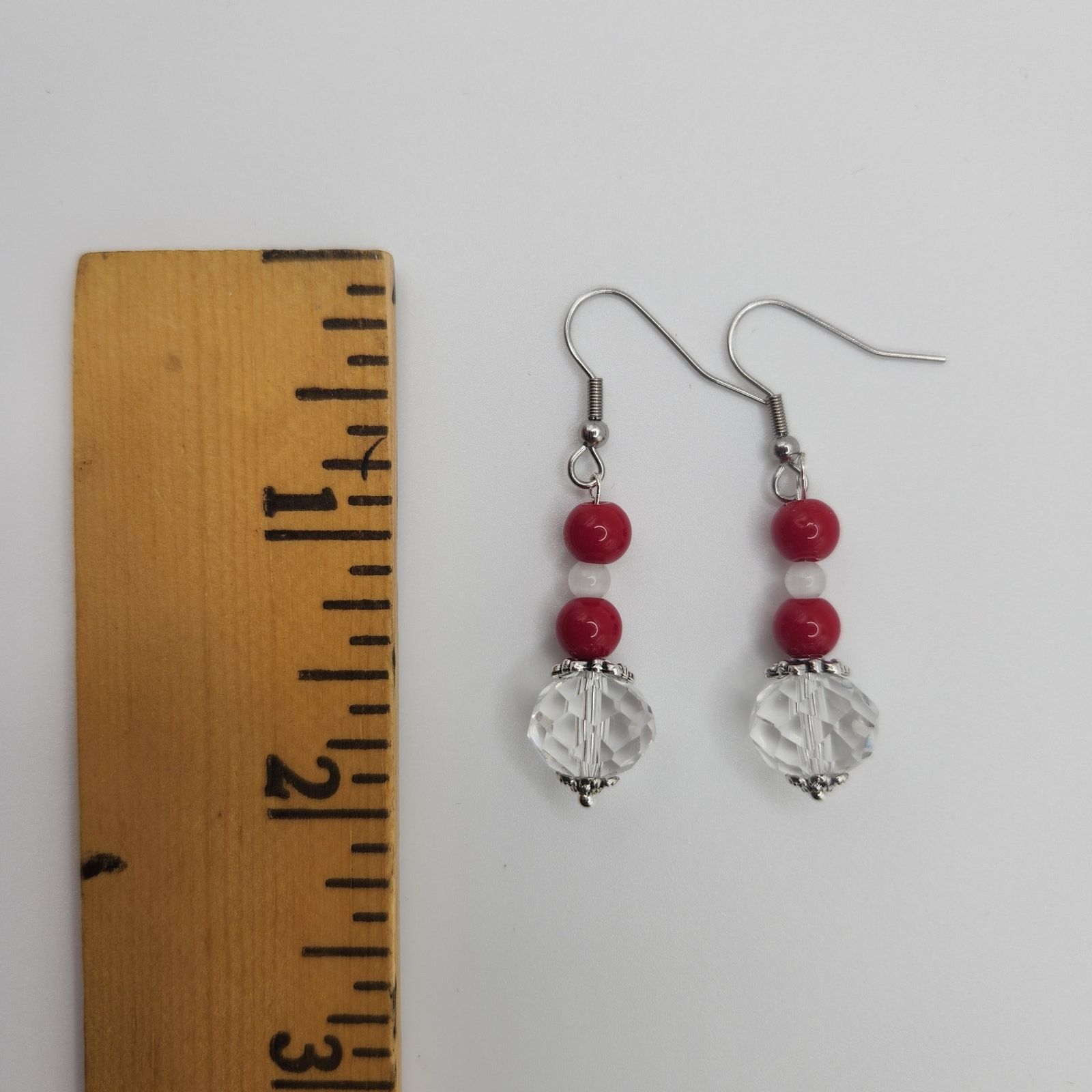 Other Handmade Earrings with Crystal, Red Coral, & Moonstone – 2" Size ONE SIZE - 3 Thumbnail