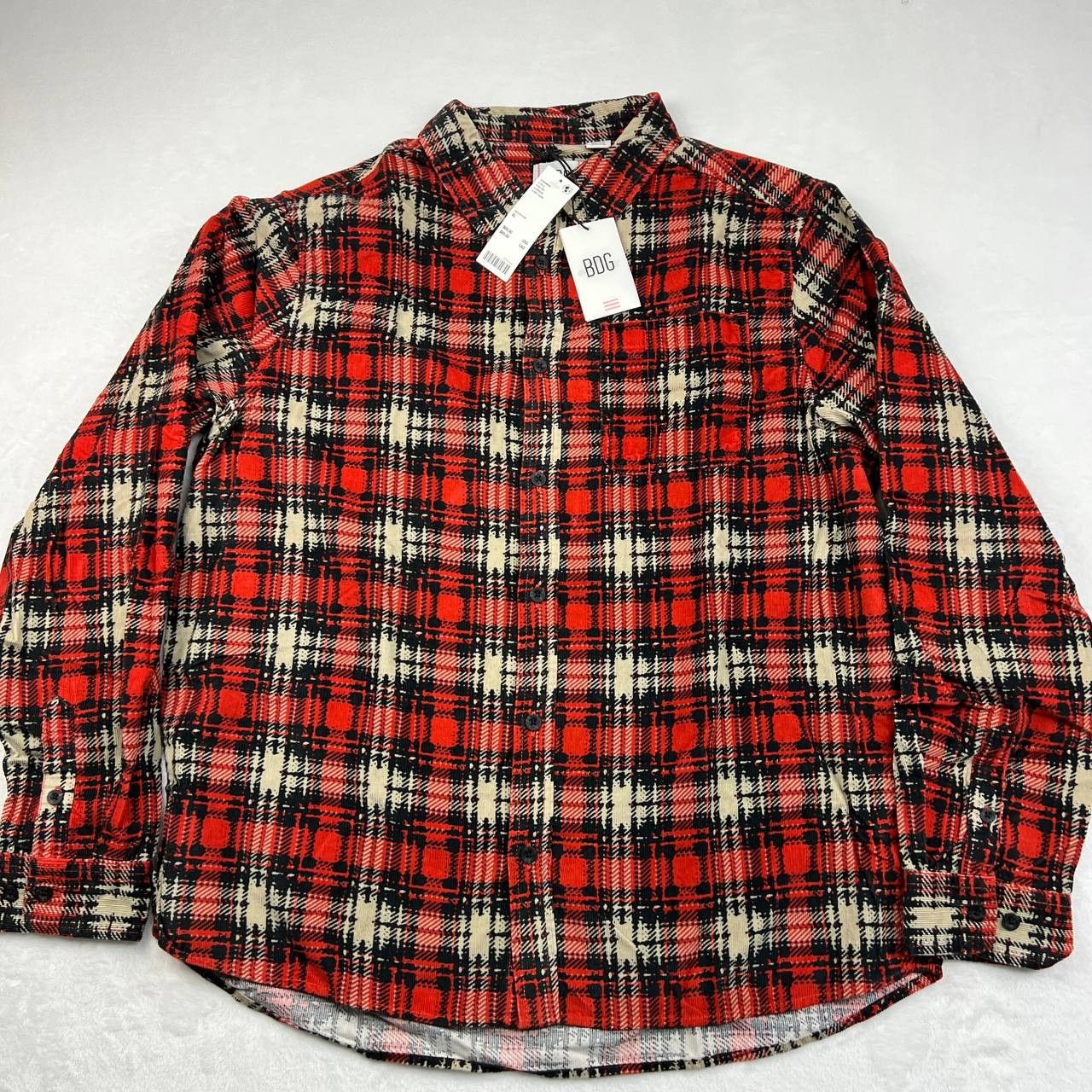 Bdg BDG Shirt Mens Red Plaid Corduroy Button Down Cotton XL Size US XL / EU 56 / 4 - 1 Thumbnail