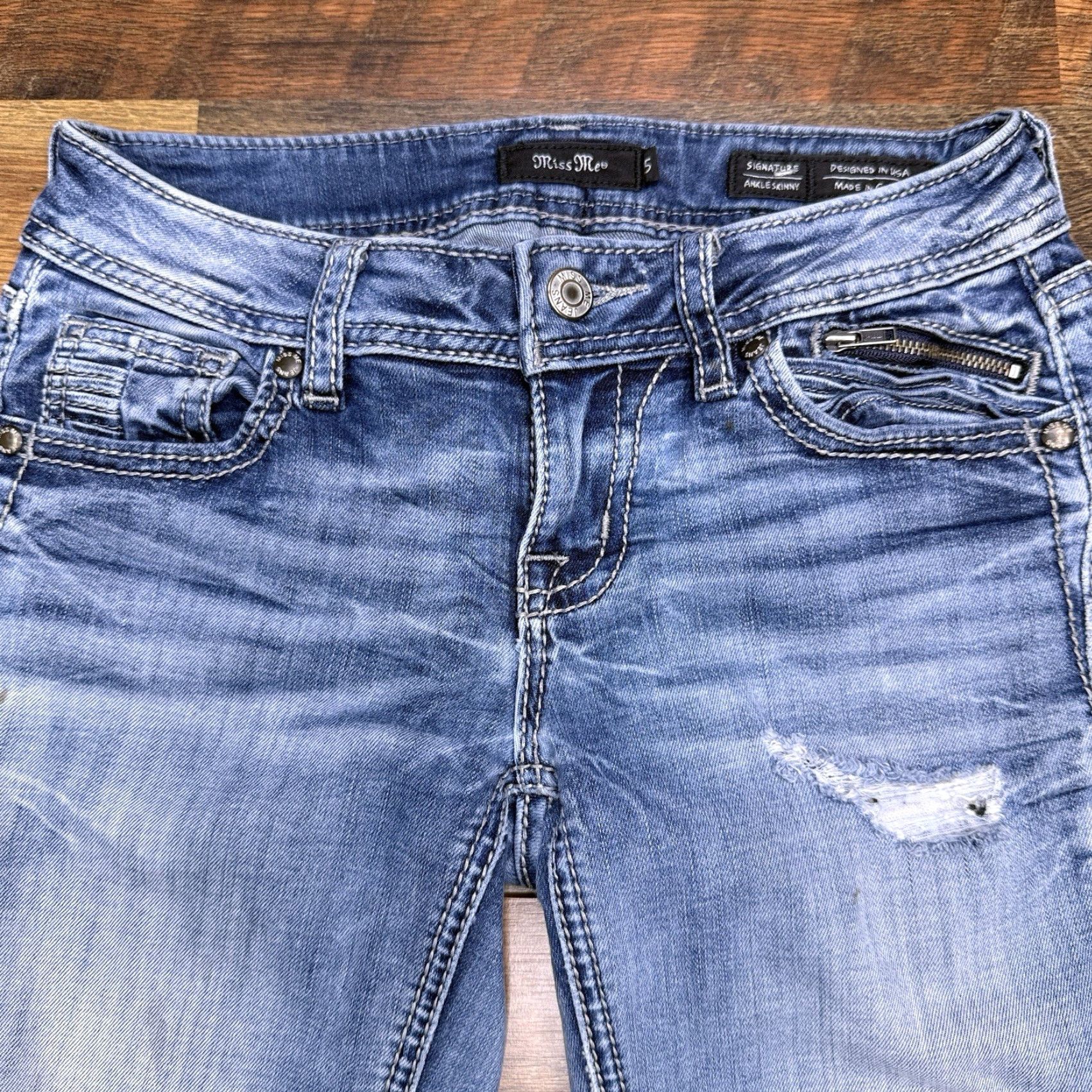 Miss Me Miss Me Jeans Skinny Womens 25X27 Low Rise Distressed Zipper 5-Pocket Denim Blue Size 42" / US 20 - 2 Thumbnail