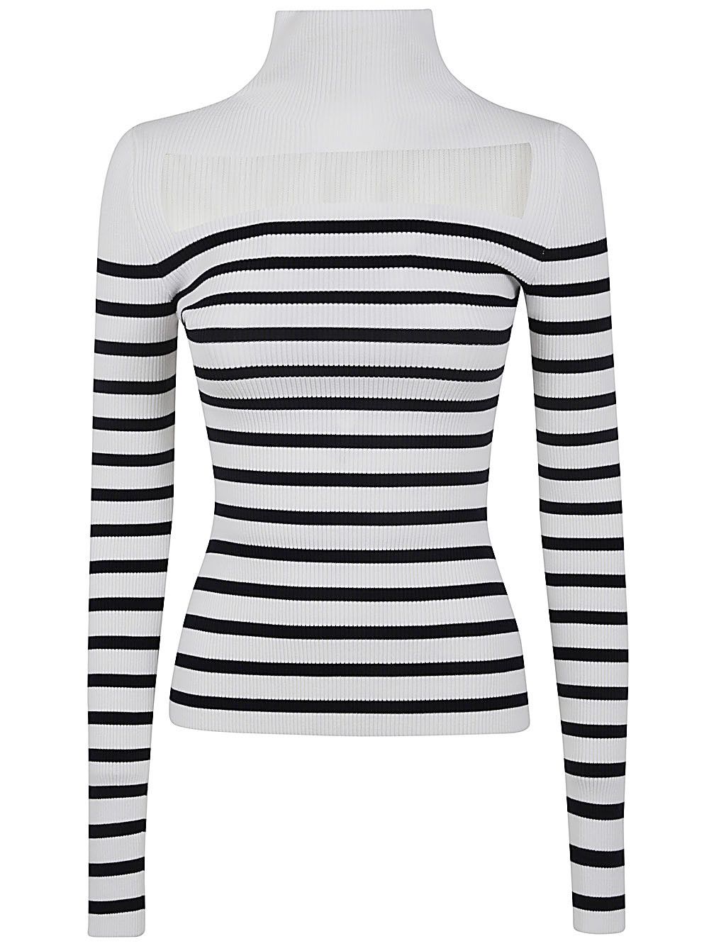 Jean Paul Gaultier RIBBED MARINIERE PULLOVER WITH TRANSPARENT WINDOW DETAIL Size S / US 4 / IT 40 - 1 Thumbnail