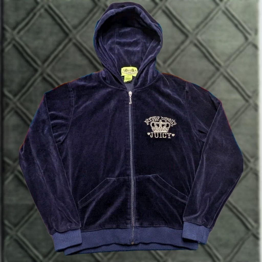 Juicy Couture VINTAGE Juicy Couture Hoodie Jacket Crown Preppy Royalty Y2K Velour USA Large Blue Womens Size L / US 10 / IT 46 - 1 Thumbnail