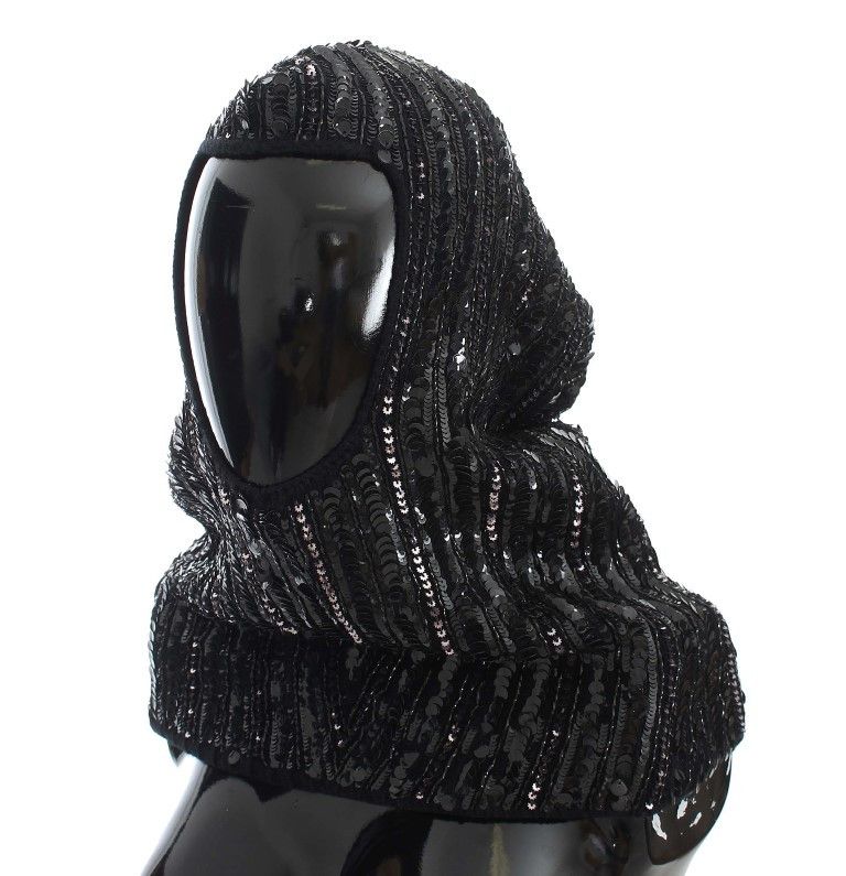 Dolce & Gabbana Elegant Black Sequined Hooded Scarf Women's Wrap Size ONE SIZE - 1 Thumbnail