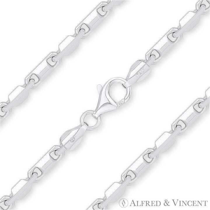3.5mm Heshe Bar Link Chain Necklace in .925 Sterling Silver