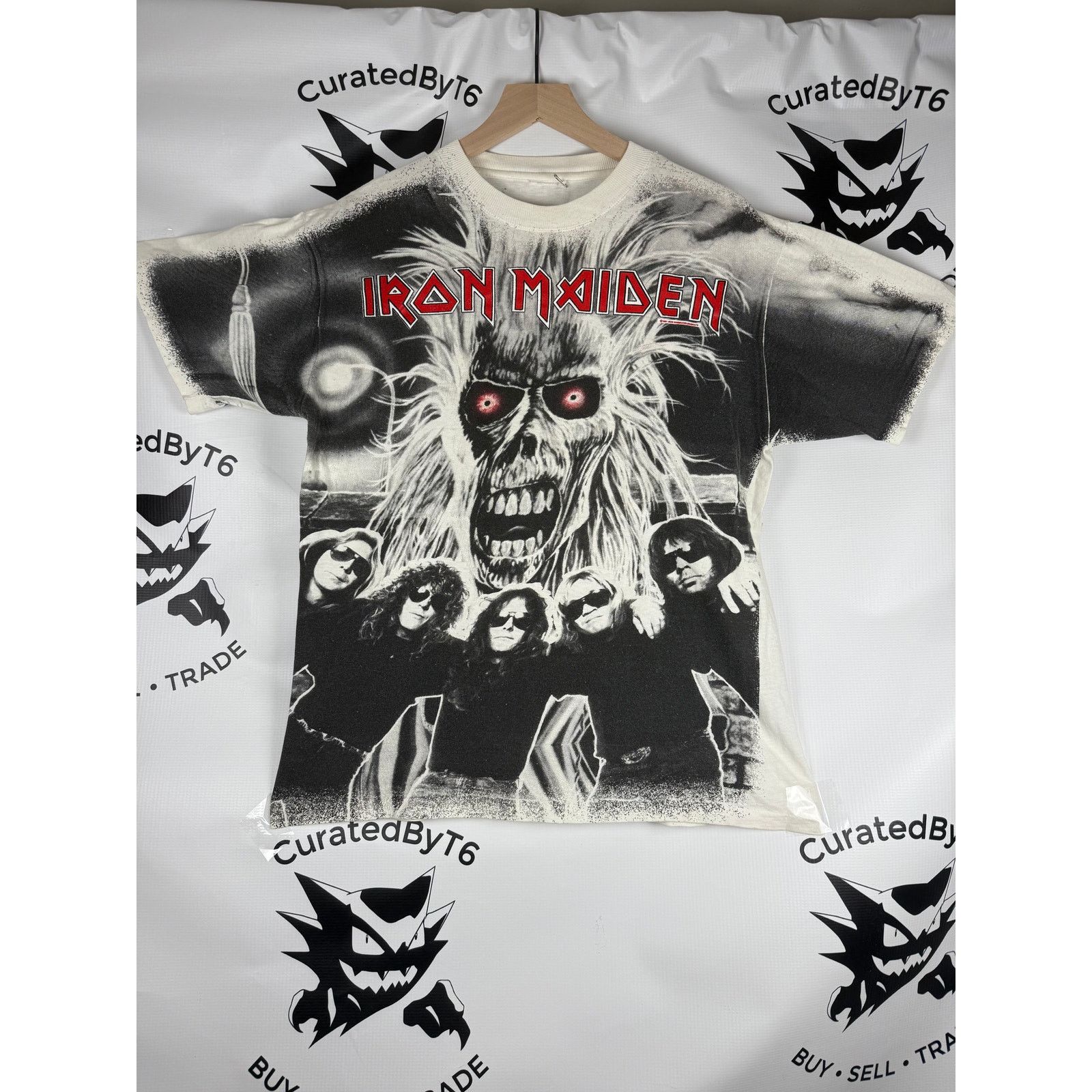 Band Tees × Vintage Vintage 90's 1991 Iron Maiden Over Print AOP T-Shirt Large Size US L / EU 52-54 / 3 - 1 Thumbnail