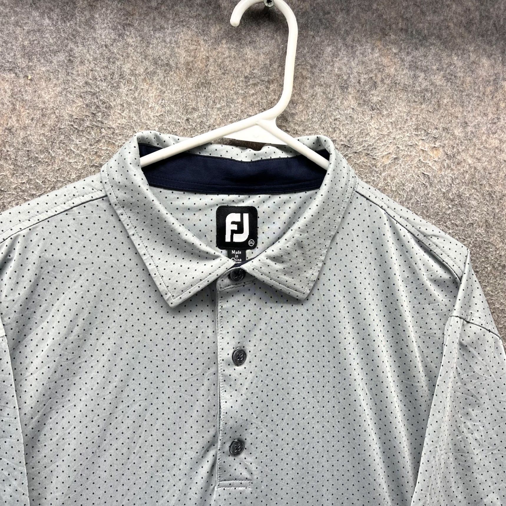Footjoy FootJoy Polo Shirt Mens 2XL Gray Polka Dot Golf Performance Short Sleeve Long 2XL Mens Polo Shirt Gray Polka Dot Golf Performance Stretch Short Sleeve Size US XXL / EU 58 / 5 - 3 Thumbnail