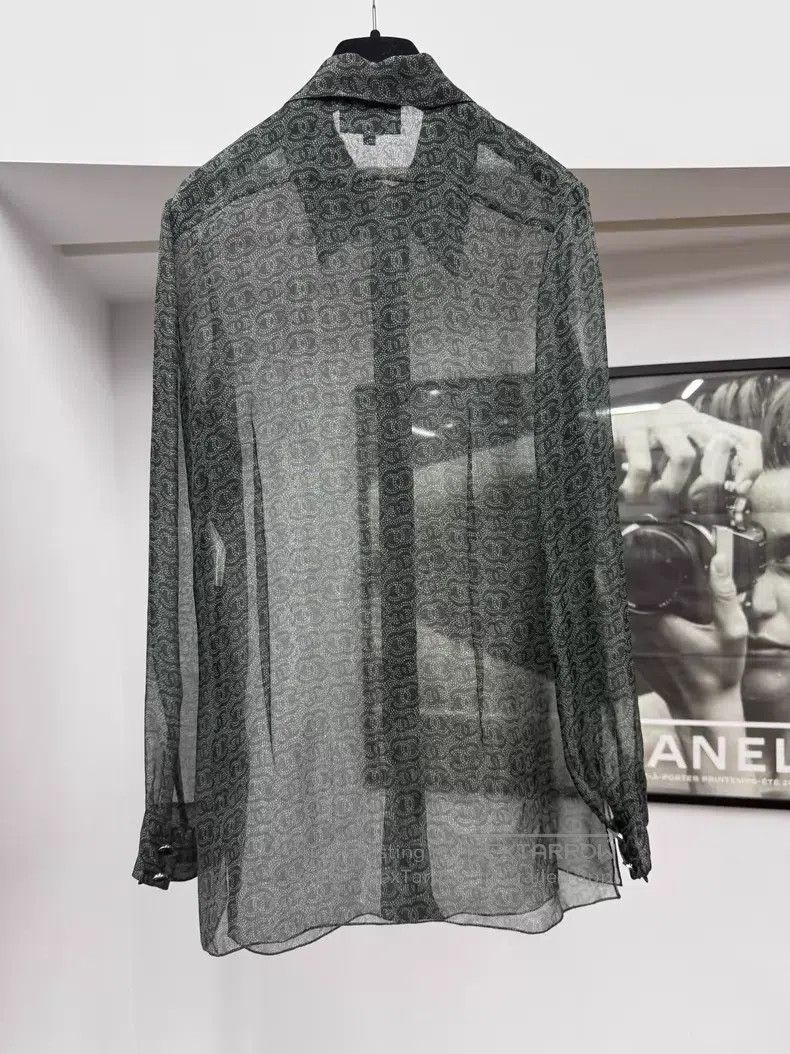 Chanel Chanel 23A dark green full logo silk shirt Size XS / US 0-2 / IT 36-38 - 3 Thumbnail