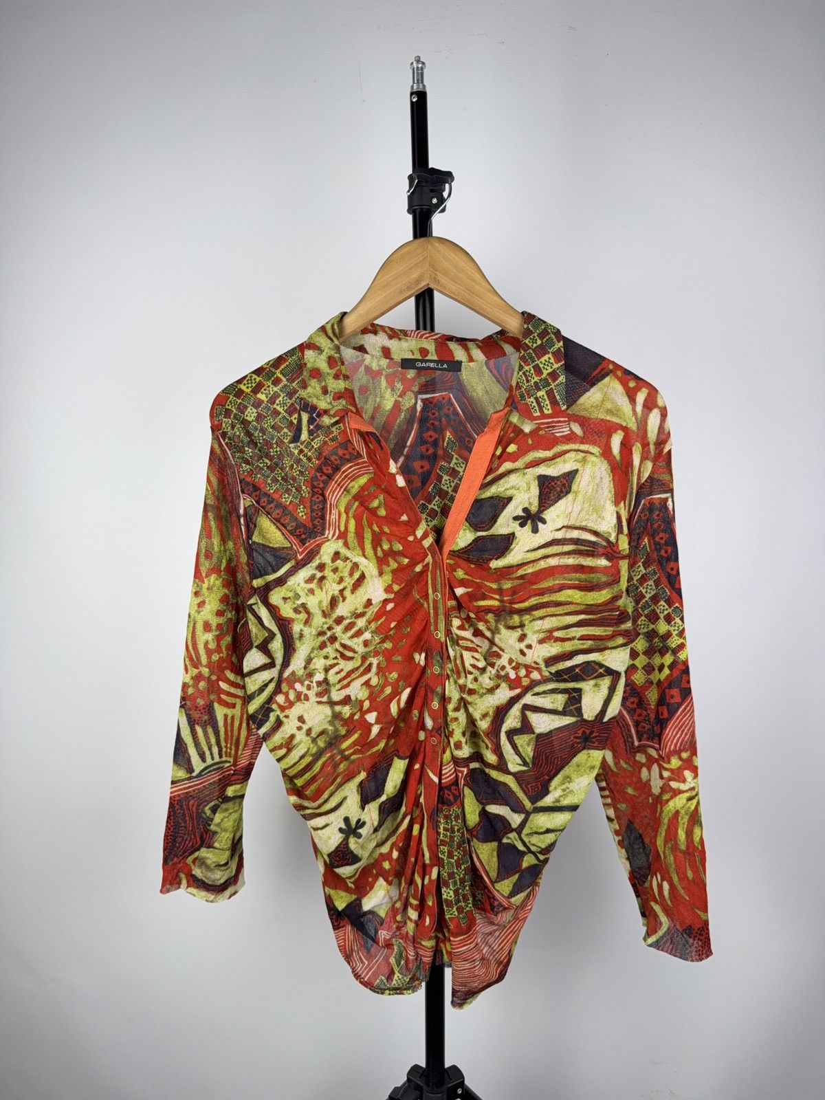 Other Vintage Garella Abstract Mesh Shirt Red Green Print Size M / US 6-8 / IT 42-44 - 1 Thumbnail