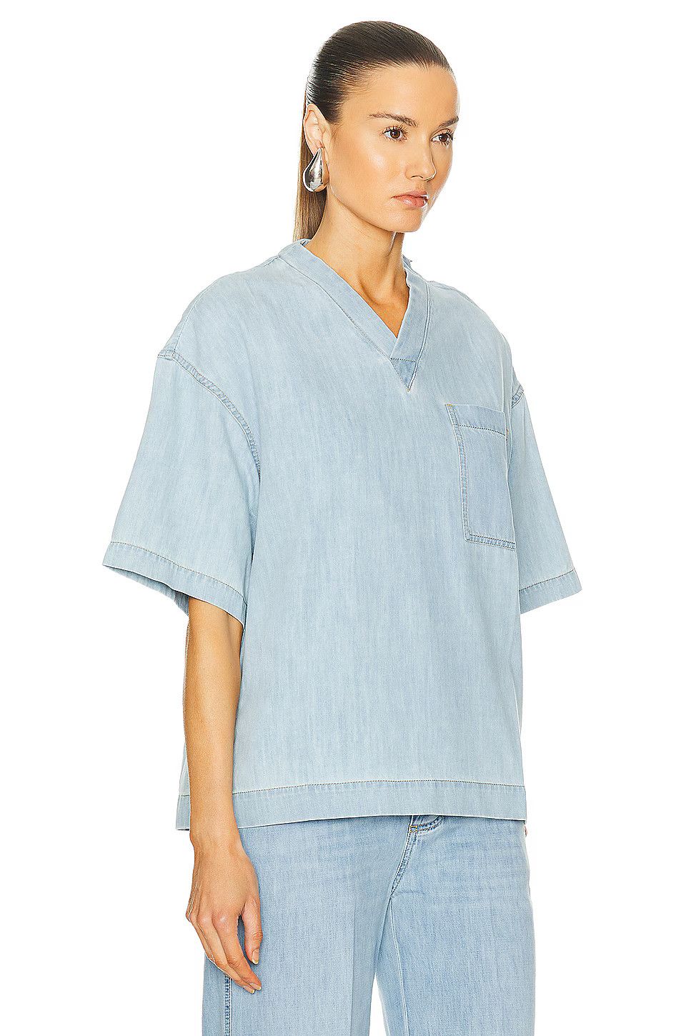 Bottega Veneta o1n1vont1225 Denim T-Shirt in Light Blue Size S / US 4 / IT 40 - 2 Thumbnail