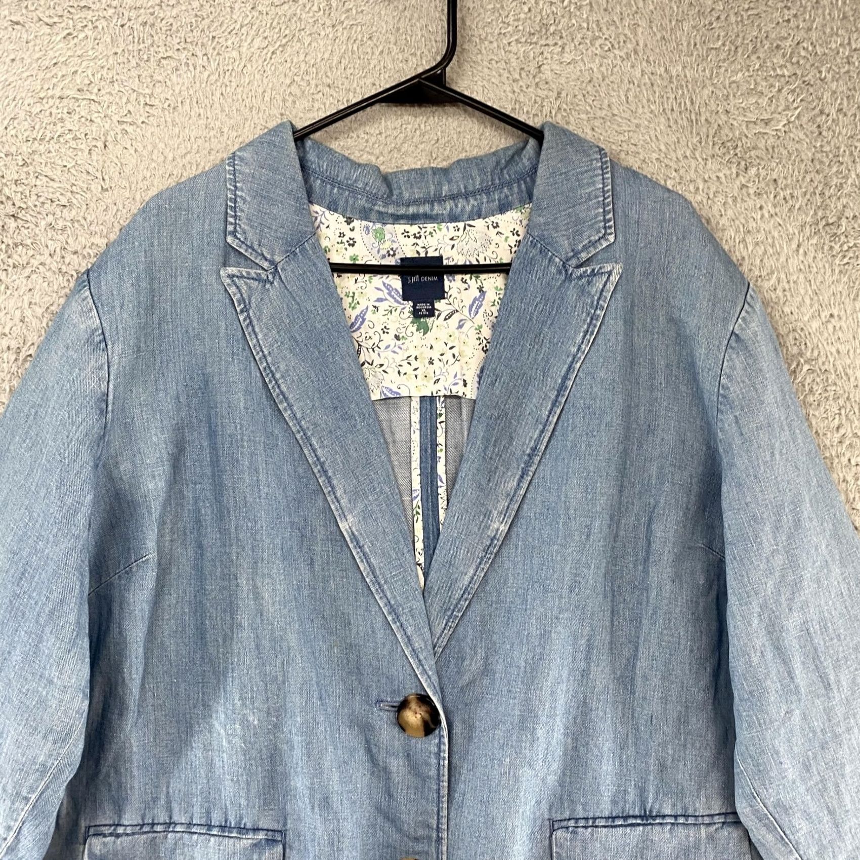J. Jill J Jill Denim Blazer Womens XL Petite Light Blue Two Button Chambray Linen Jacket Size XL / US 12-14 / IT 48-50 - 2 Thumbnail