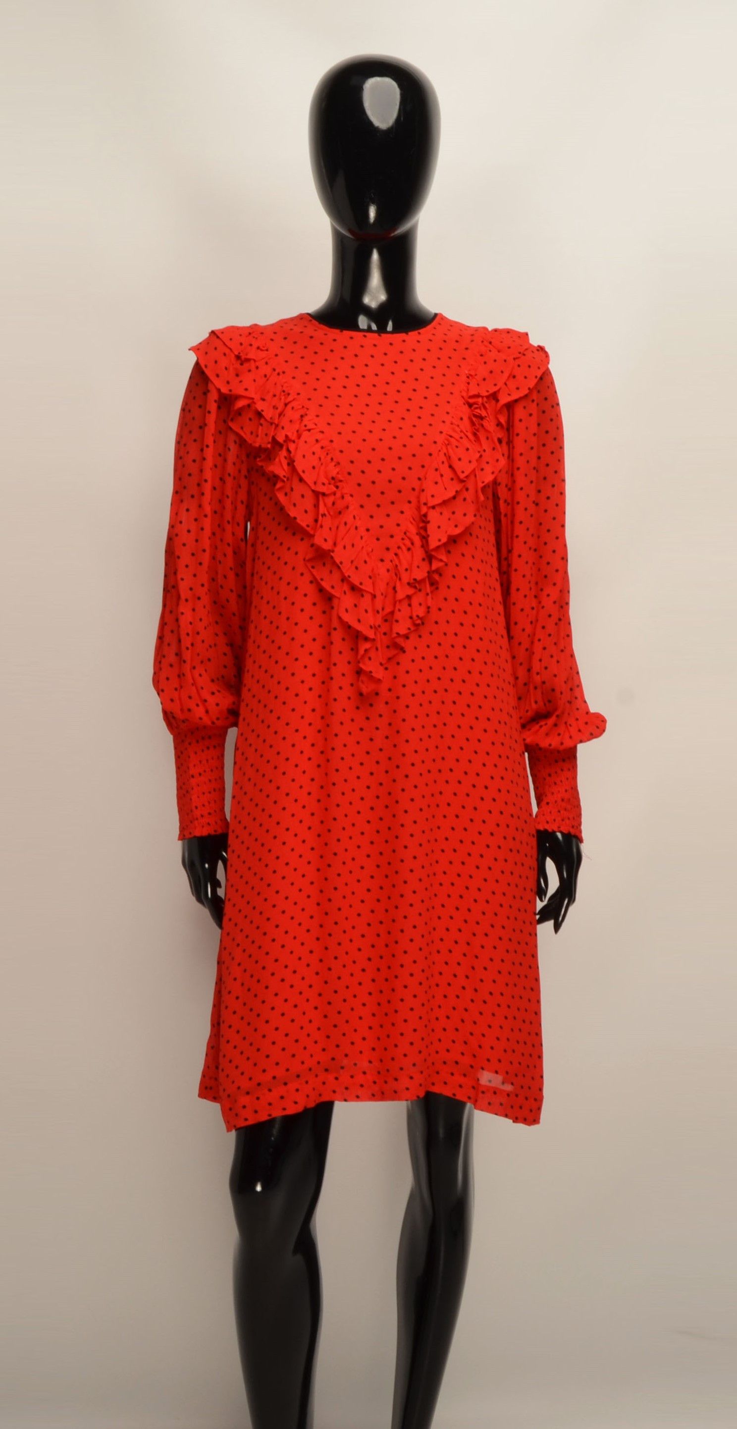 Ganni Ganni Red Polka Dot Coquette Mini Dress Size S / US 4 / IT 40 - 1 Thumbnail