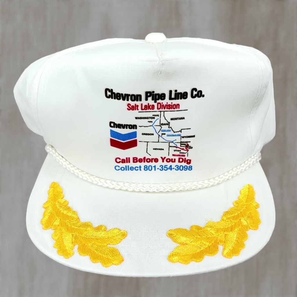 Vintage VINTAGE Chevron Pipe Line Trucker Hat 90s Cap Oil Gas Petroleum Rope White Men Size ONE SIZE - 1 Thumbnail
