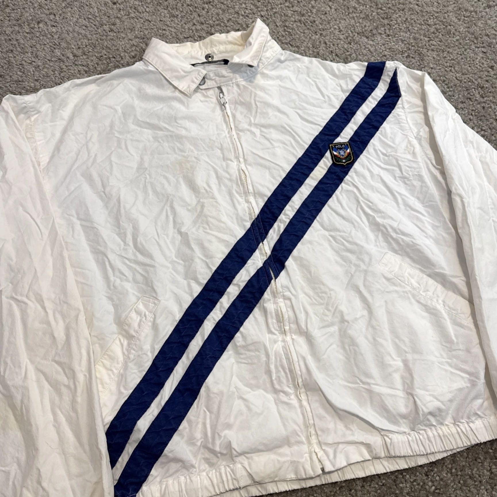 Polo Ralph Lauren VINTAGE Polo Ralph Lauren Lightweight Cotton White Navy Jacket Hooded Crest L Unisex Adults Windbreaker Mens/ Womens Size US L / EU 52-54 / 3 - 7 Thumbnail