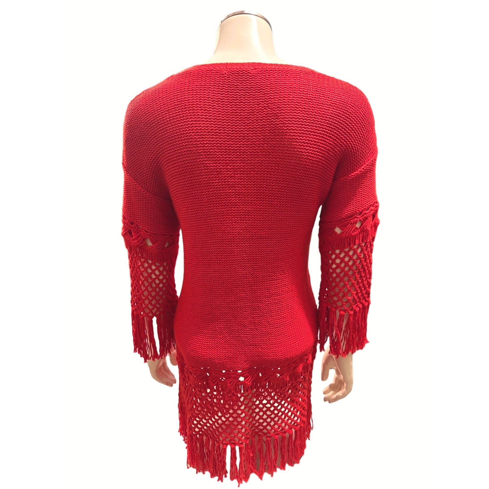 Other 600 West Rust Red Boho Fringe Cardigan Open Knit Sweater Cro Size M / US 6-8 / IT 42-44 - 6 Thumbnail