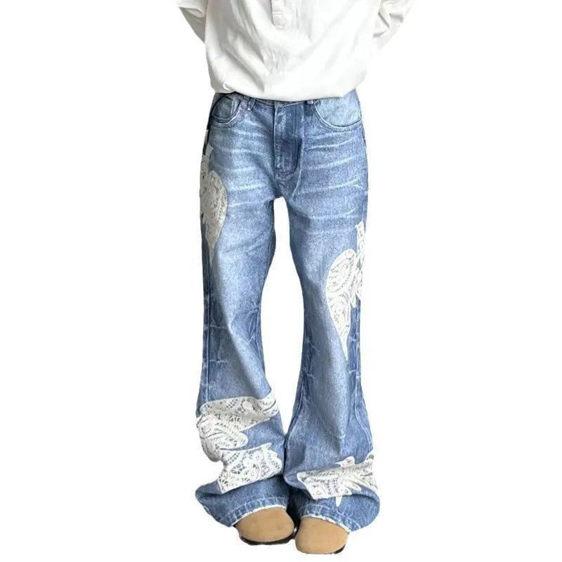 Japanese Brand Retro loose straight leg lace printed jeans Size US 32 / EU 48 - 5 Thumbnail