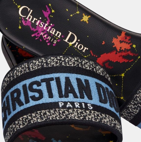 Dior o1w1db10924 Embroidered Cotton Slides in Black Multi Size US 8 / IT 38 - 5 Thumbnail