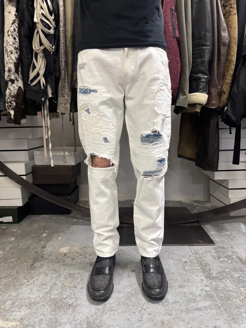 Designer × Polo Ralph Lauren × Vintage 2000s Ralph Lauren White Distressed Slim Denim Jeans Size US 32 / EU 48 - 2 Thumbnail