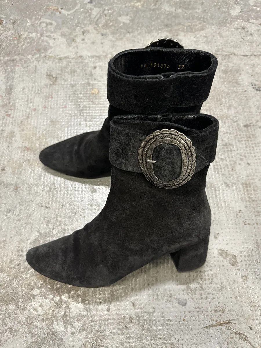 Saint Laurent Paris Saint Laurent Navy Suede Ankle Metallic Buckle Boots Size US 7 / IT 37 - 3 Thumbnail