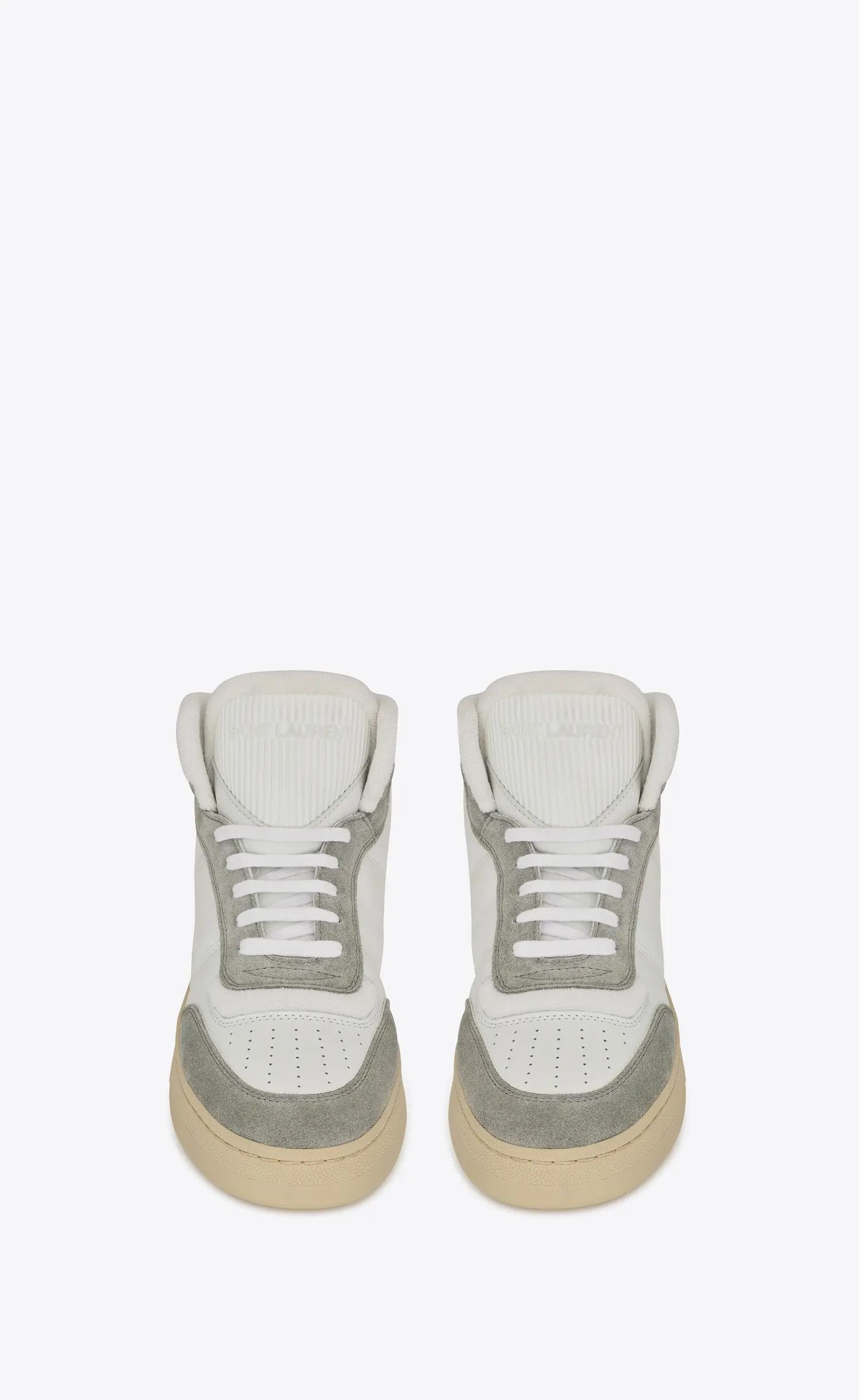 Saint Laurent Paris o1s1wg110425 SL/80 Sneakers in Leather And Suede White/Grey Size US 13 / EU 46 - 4 Thumbnail