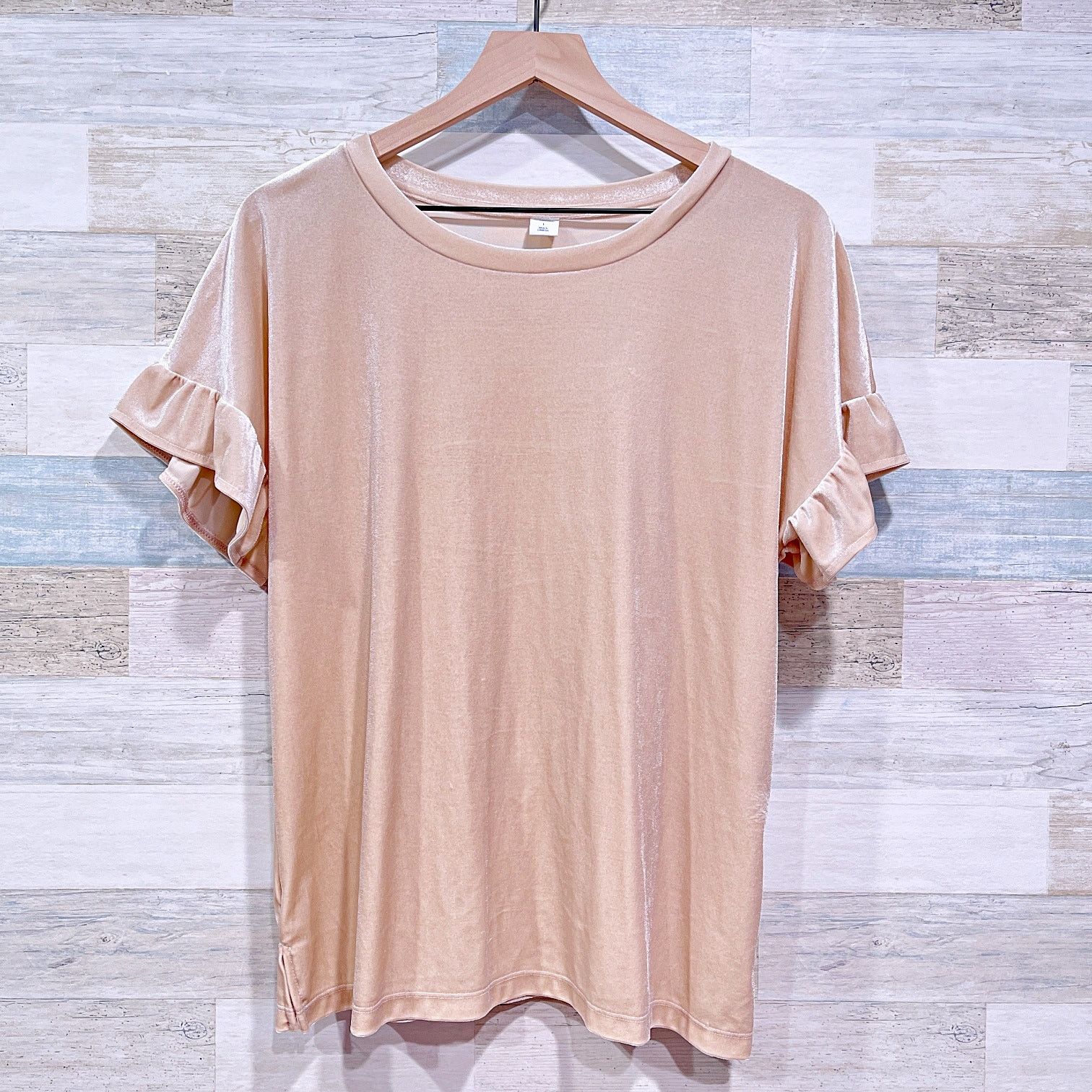 Old Navy Old Navy Velvet Ruffle Sleeve Top Ivory Blush Womens Large Size L / US 10 / IT 46 - 2 Thumbnail